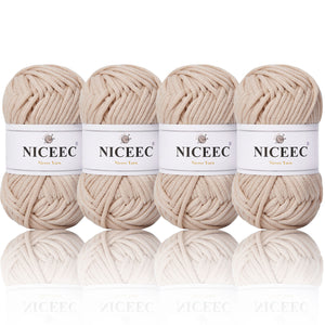 NICEEC 4 Skeins Crochet Yarn Soft Knitting Yarn for Beginners Cotton-Nylon Blend Yarn Easy-Use Yarn for Starters Crochet Kit Making Yarn for DIY Craft Total Length 4×55yds(4×1.76oz)