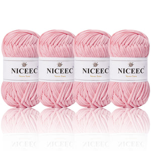 NICEEC 4 Skeins Crochet Yarn Soft Knitting Yarn for Beginners Cotton-Nylon Blend Yarn Easy-Use Yarn for Starters Crochet Kit Making Yarn for DIY Craft Total Length 4×55yds(4×1.76oz)