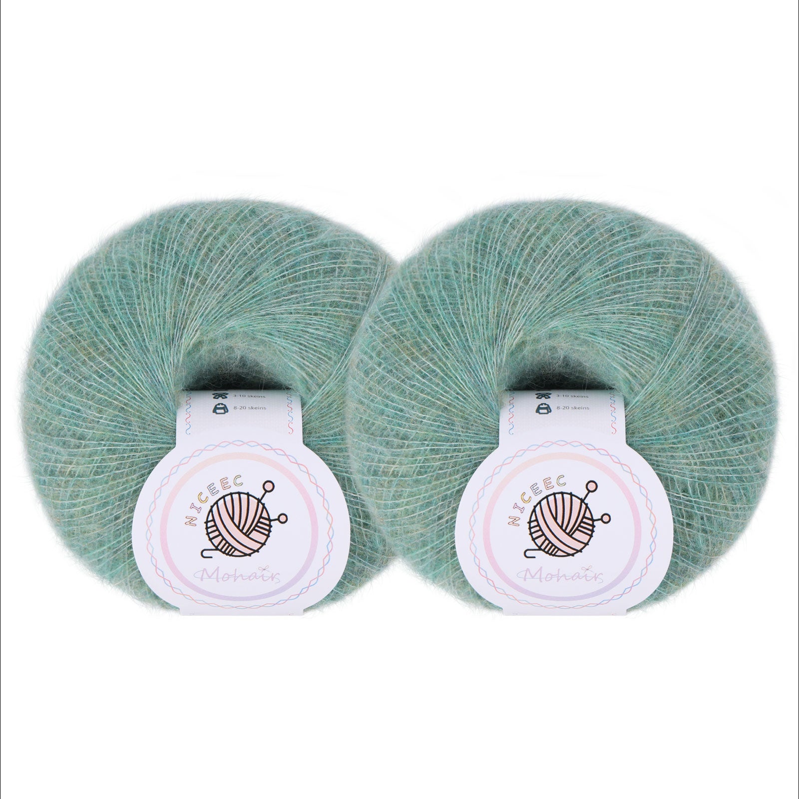 NICEEC 2 Skeins Soft Mohair Yarn, Fluffy & Fuzzy, Luxurious & Thin, Slik Wool Blend Yarn for Crochet & Knitting