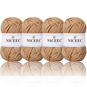 NICEEC 4 Skeins Crochet Yarn Soft Knitting Yarn for Beginners Cotton-Nylon Blend Yarn Easy-Use Yarn for Starters Crochet Kit Making Yarn for DIY Craft Total Length 4×55yds(4×1.76oz)