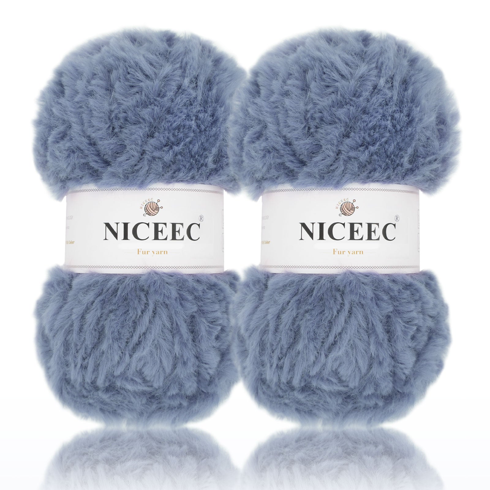 NICEEC - 2 madejas de hilo de pelo sintético supersuave, grueso y esponjoso, para tejer a crochet - Longitud total: 2 x 32 m (2 x 35 yardas, 50 g x 2) 