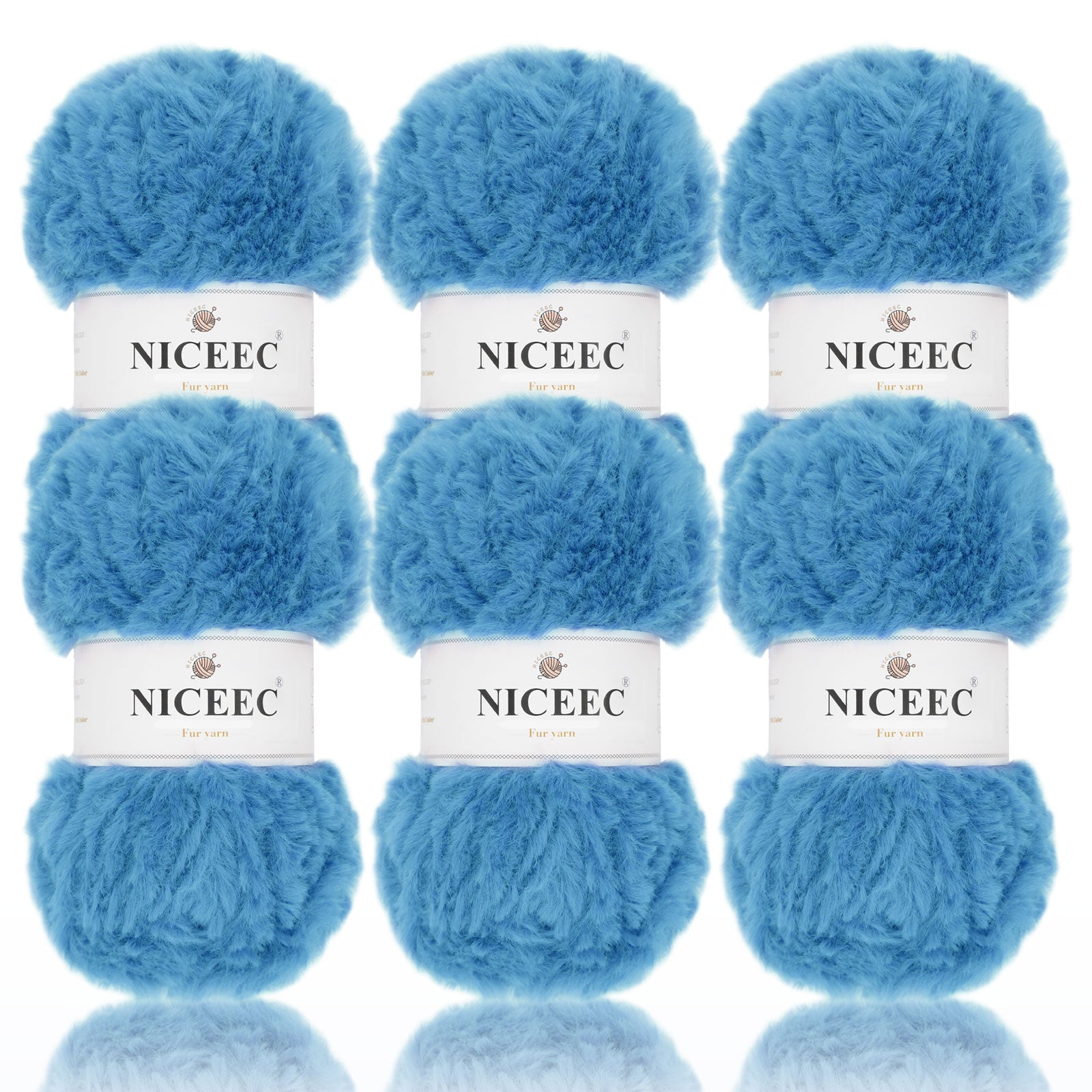 NICEEC - 2 madejas de hilo de pelo sintético supersuave, grueso y esponjoso, para tejer a crochet - Longitud total: 2 x 32 m (2 x 35 yardas, 50 g x 2) 