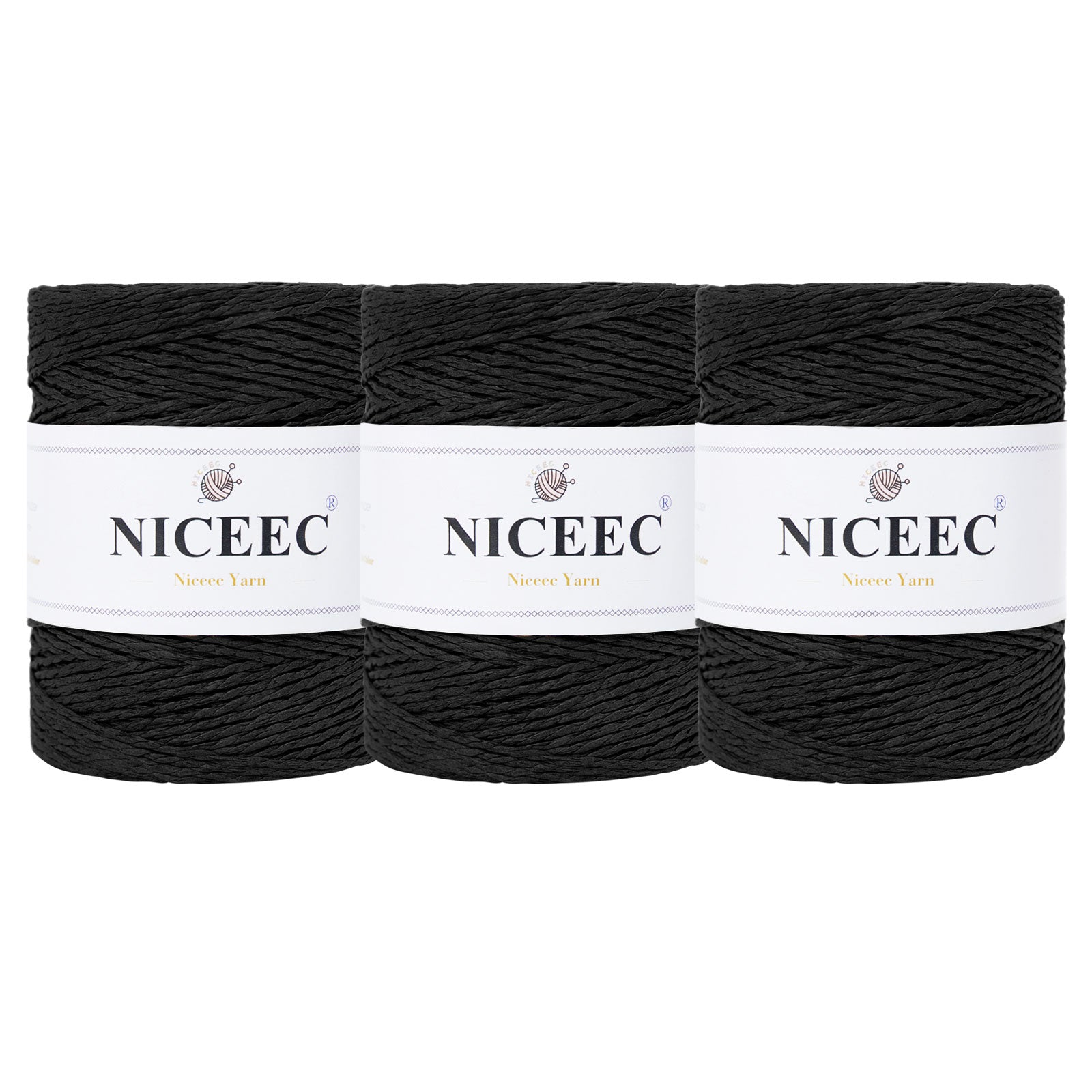 NICEEC - Hilo de papel de 3 madejas, fácil de tejer, para crochet, para sombreros de verano, kraft, para decoración del hogar (5.3 oz × 3/262 yds × 3) - Café 