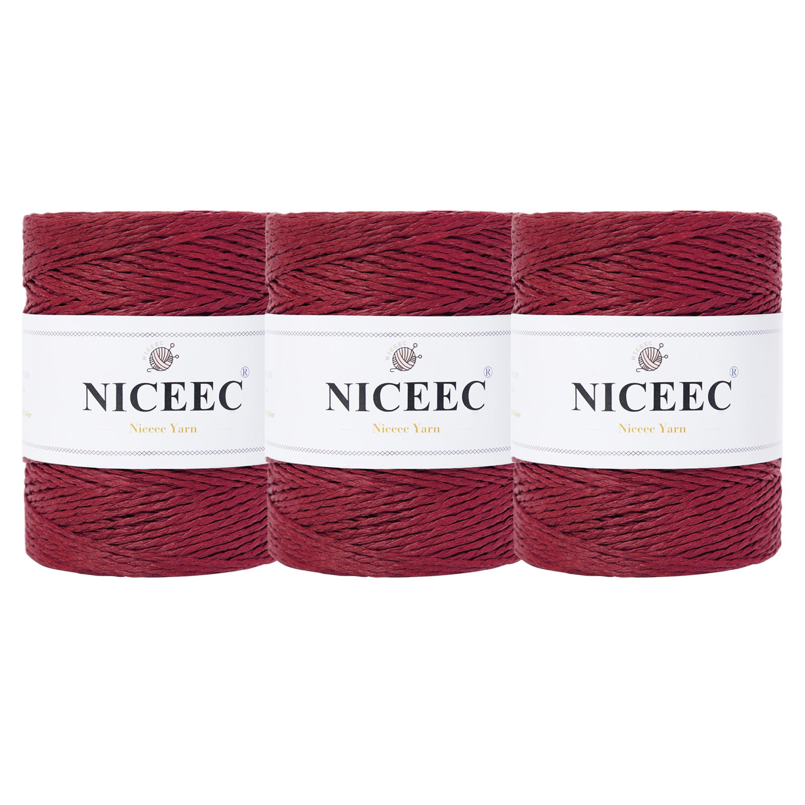 NICEEC - Hilo de papel de 3 madejas, fácil de tejer, para crochet, para sombreros de verano, kraft, para decoración del hogar (5.3 oz × 3/262 yds × 3) - Café 