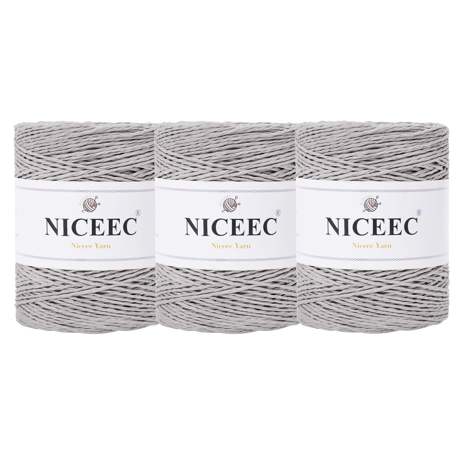 NICEEC - Hilo de papel de 3 madejas, fácil de tejer, para crochet, para sombreros de verano, kraft, para decoración del hogar (5.3 oz × 3/262 yds × 3) - Café 