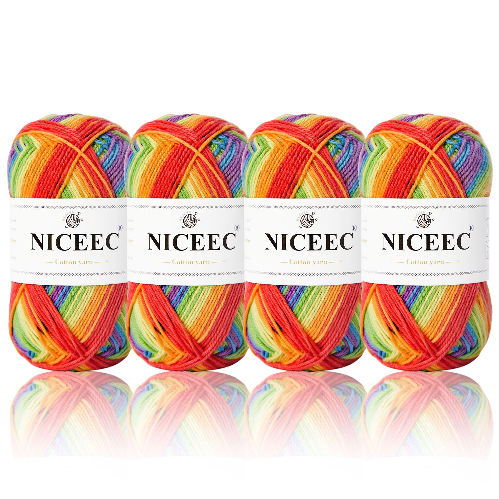 NICEEC - 4 madejas de hilo suave para bebé, 100 % algodón, para crochet, 4 capas, para mantas, manualidades, grosor de hilo, longitud total: 4 x 175 yardas/4 x 50 g 