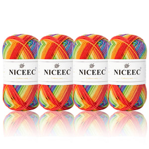 NICEEC 4 Skeins Soft Baby Yarn 100% Cotton Yarn for Crochet Knitting 4 Ply Yarn Blanket Yarn for DIY Craft Fingering Weight Yarn Total Length 4×175yds/4×50g