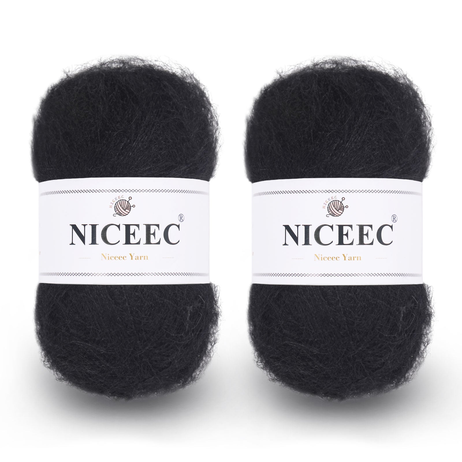 NICEEC 2 Skeins Long Pile Mohair Yarn, Fluffy & Fuzzy, Luxurious & Thin, Slik Wool Blend Yarn for Crochet & Knitting