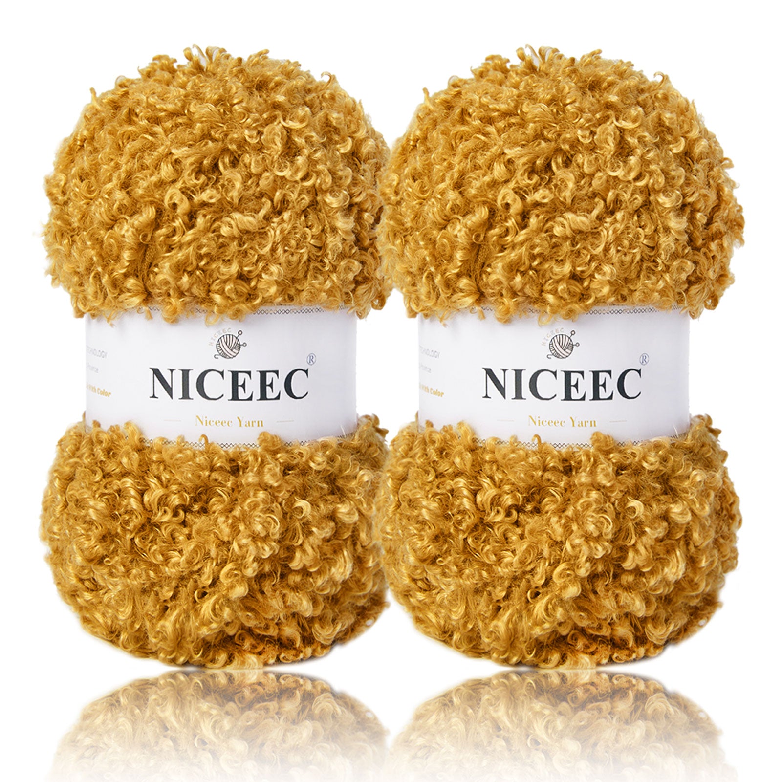 NICEEC - 2 madejas de hilo de peluche, súper suave, grueso y esponjoso, de piel sintética, con pestañas para tejer a crochet - Longitud total: 2 x 50 m (2 x 55 yardas, 3,53 oz x 2) 