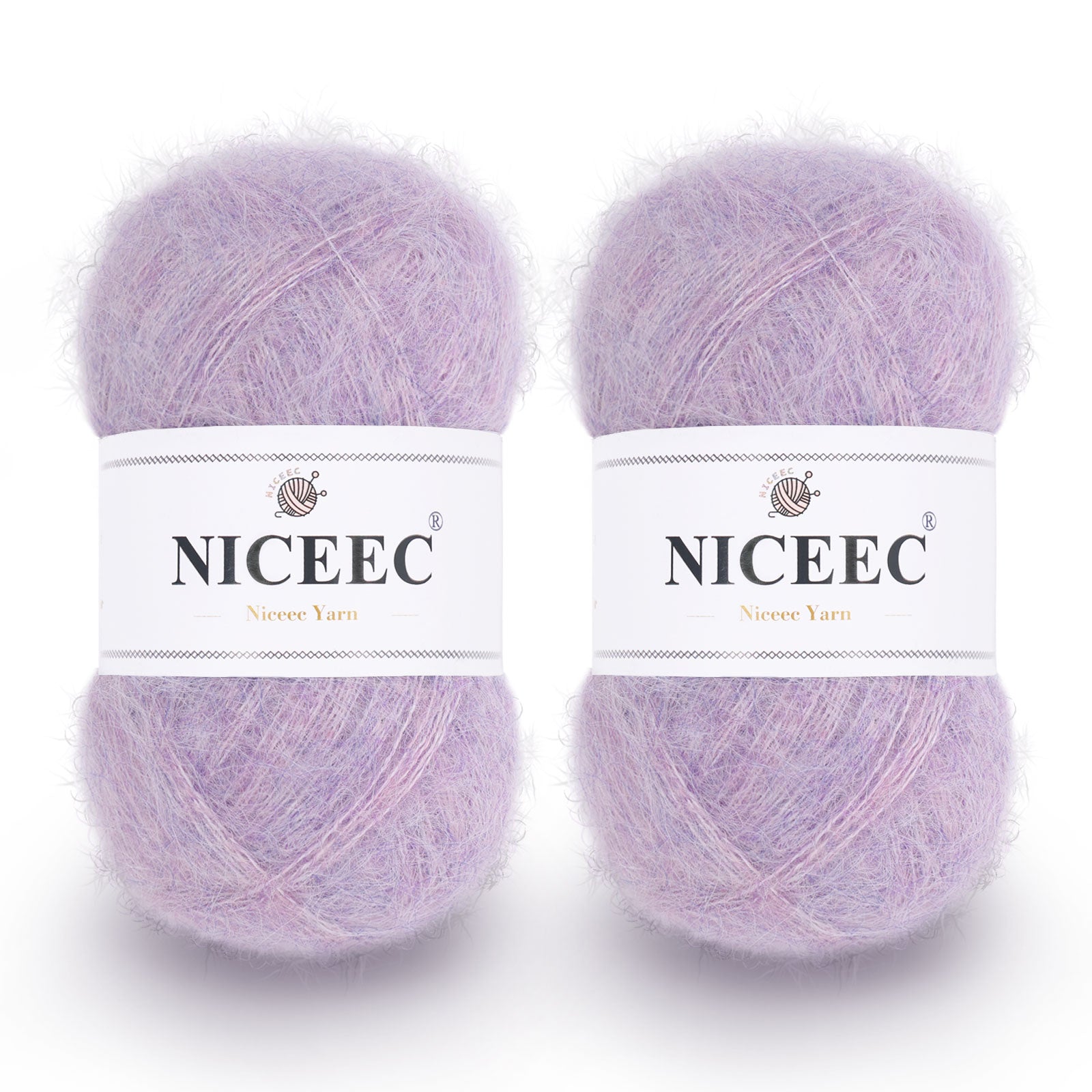 NICEEC 2 Skeins Long Pile Mohair Yarn, Fluffy & Fuzzy, Luxurious & Thin, Slik Wool Blend Yarn for Crochet & Knitting