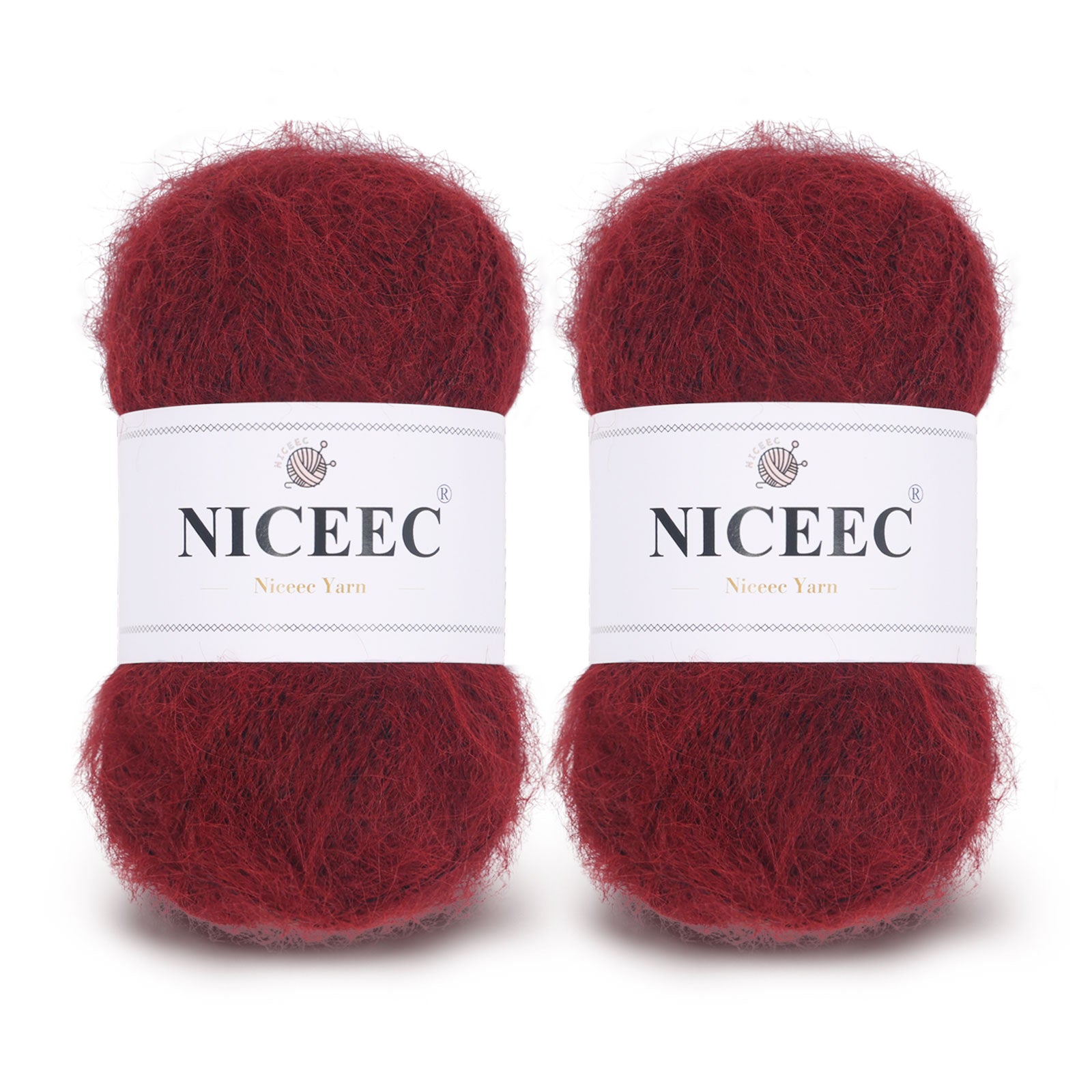 NICEEC 2 Skeins Long Pile Mohair Yarn, Fluffy & Fuzzy, Luxurious & Thin, Slik Wool Blend Yarn for Crochet & Knitting