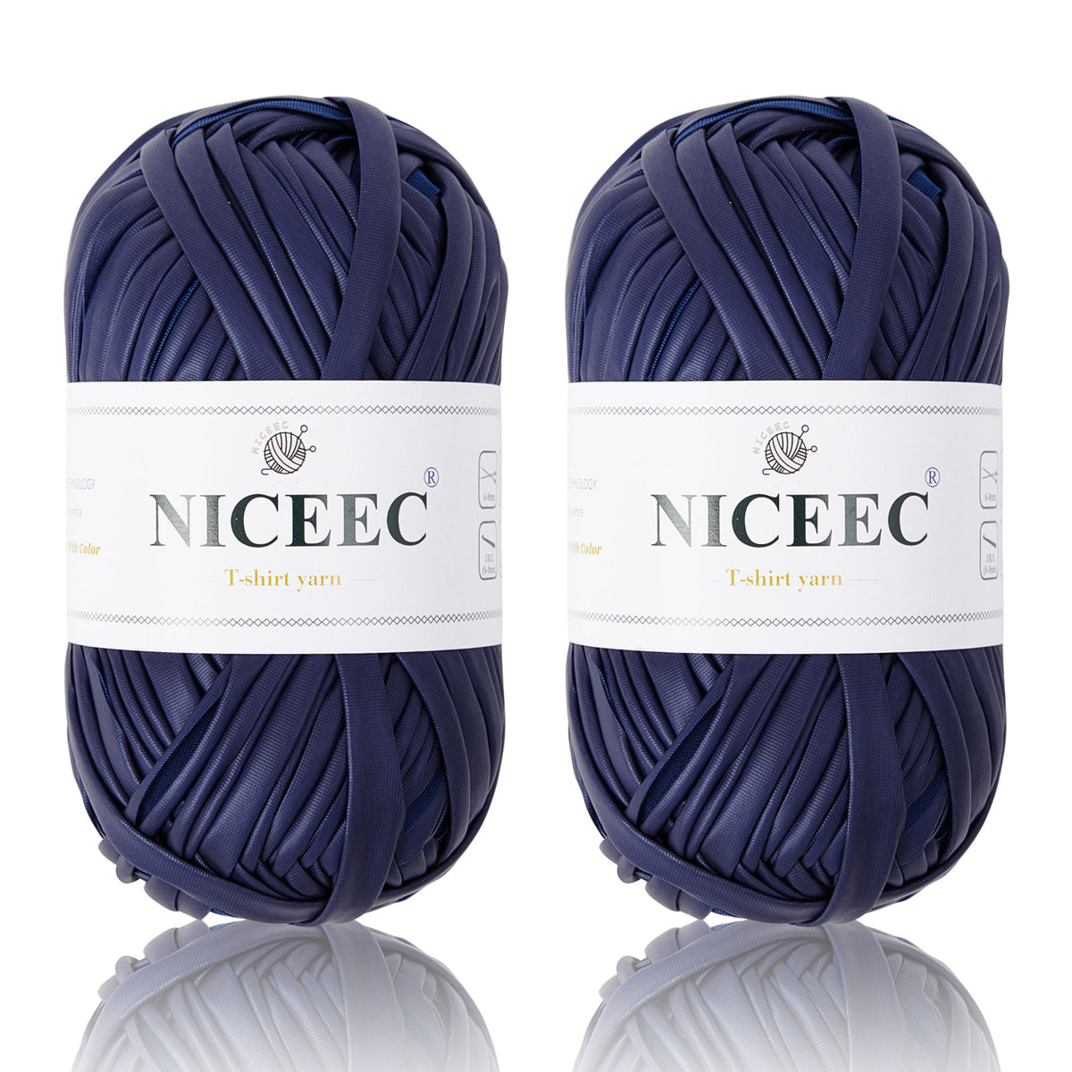 NICEEC 2 Skeins Metal T-Shirt Yarn Single-Side Bright, Glossy, Crochet & Knitting, Fabric Cloth Yarn Handmade DIY Craft Bag Basket Cushion-Totle Length 64yds(7.1oz)