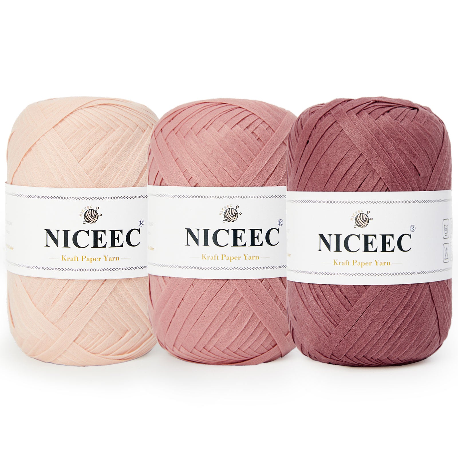Hilo de papel kraft NICEEC, hilo de rafia, hilo de cinta suave para manualidades, hilo de poliéster para crochet y tejido DIY. Longitud total: 390 m (427 yardas, 150 g). 