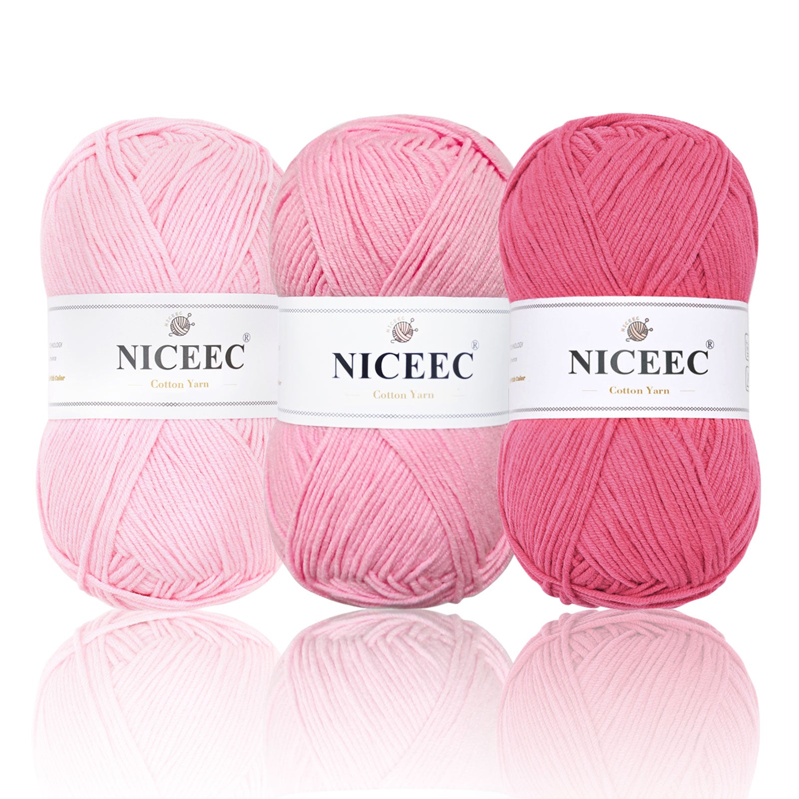 NICEEC - 3 madejas de hilo de algodón suave de 5 capas para bebé, ideal para tejer y crochet. Hilo de mezcla de algodón para bebé. Longitud total: 3 x 220 m (3 x 240 yardas, 100 g x 3). 