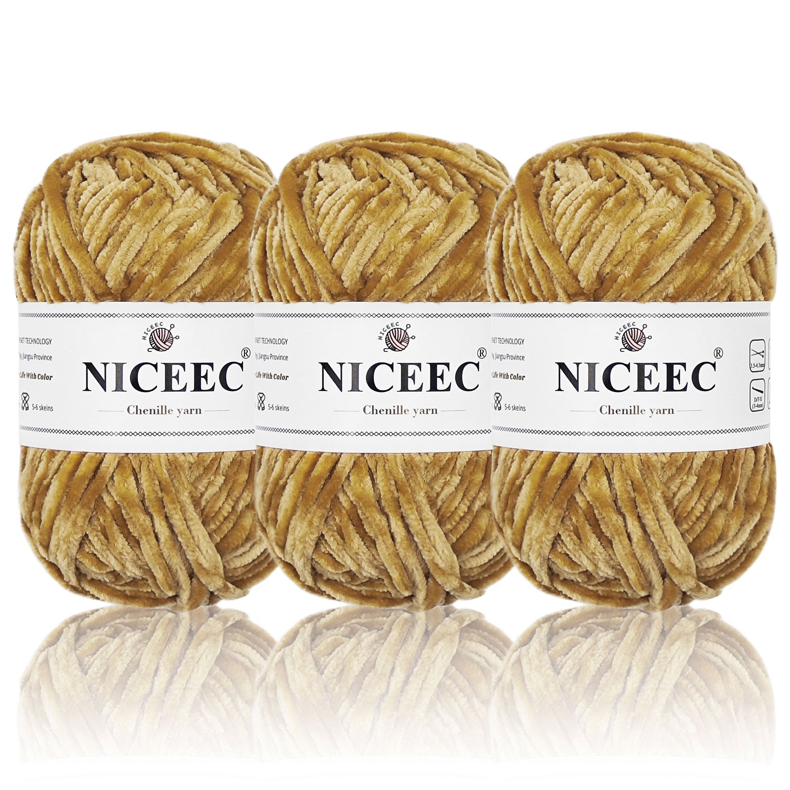NICEEC 3 Skeins Soft Chenille Yarn Blanket Yarn for Knitting Fancy Yarn for Crochet Weaving DIY Craft