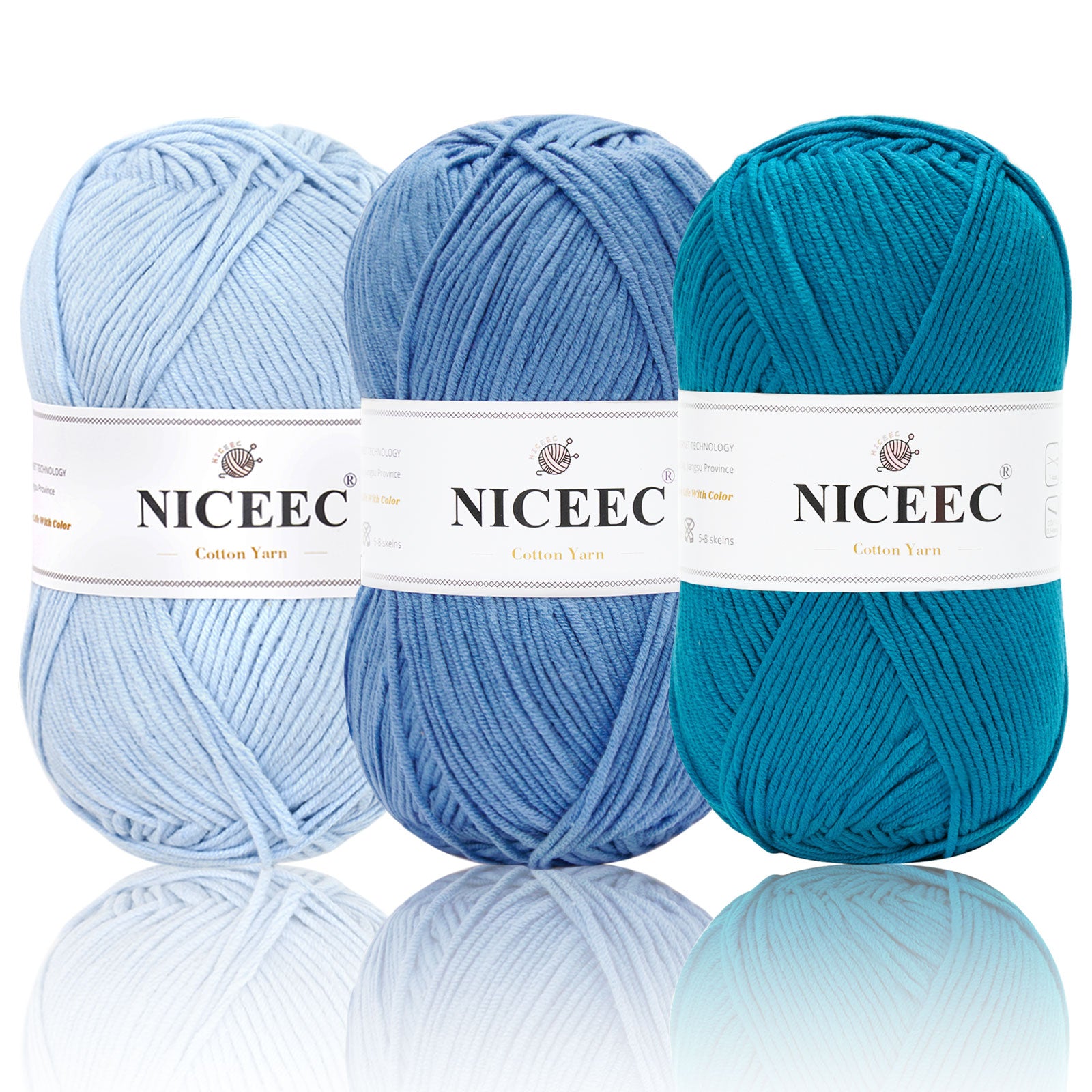 NICEEC - 3 madejas de hilo de algodón suave de 5 capas para bebé, ideal para tejer y crochet. Hilo de mezcla de algodón para bebé. Longitud total: 3 x 220 m (3 x 240 yardas, 100 g x 3). 
