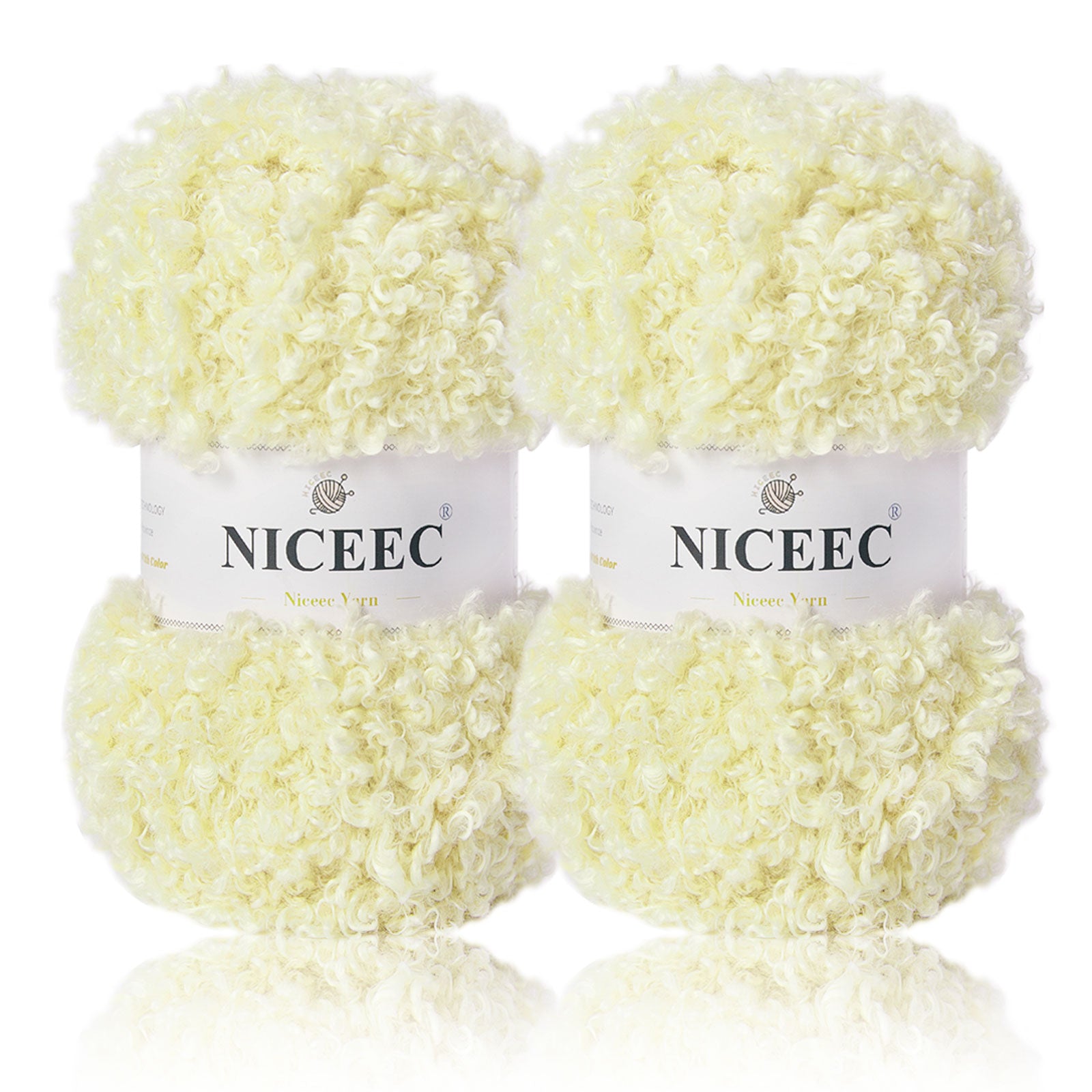 NICEEC - 2 madejas de hilo de peluche, súper suave, grueso y esponjoso, de piel sintética, con pestañas para tejer a crochet - Longitud total: 2 x 50 m (2 x 55 yardas, 3,53 oz x 2) 