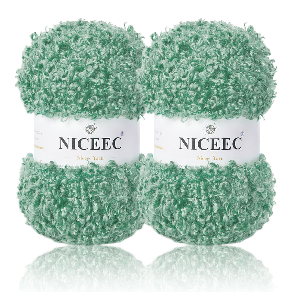 NICEEC - 2 madejas de hilo de peluche, súper suave, grueso y esponjoso, de piel sintética, con pestañas para tejer a crochet - Longitud total: 2 x 50 m (2 x 55 yardas, 3,53 oz x 2) 