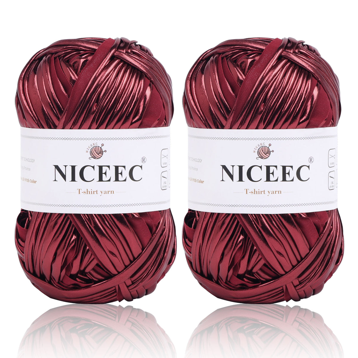 NICEEC 2 Skeins Metal T-Shirt Yarn Single-Side Bright, Glossy, Crochet & Knitting, Fabric Cloth Yarn Handmade DIY Craft Bag Basket Cushion-Totle Length 64yds(7.1oz)