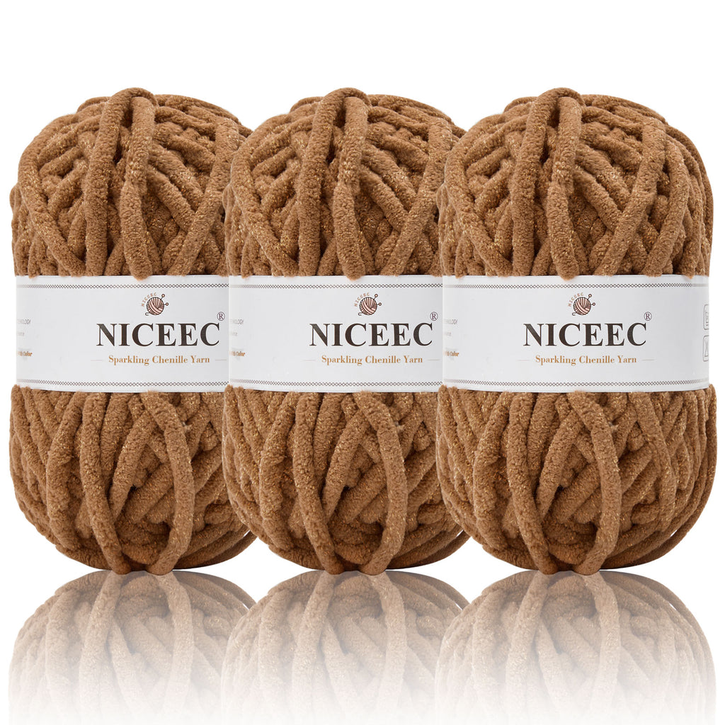 NICEEC - 3 madejas de hilo de chenilla brillante, suave, para tejer a crochet, mantas, manualidades y manualidades - Largo total: 3 x 50 m (3 x 55 yardas, 100 g x 3) 
