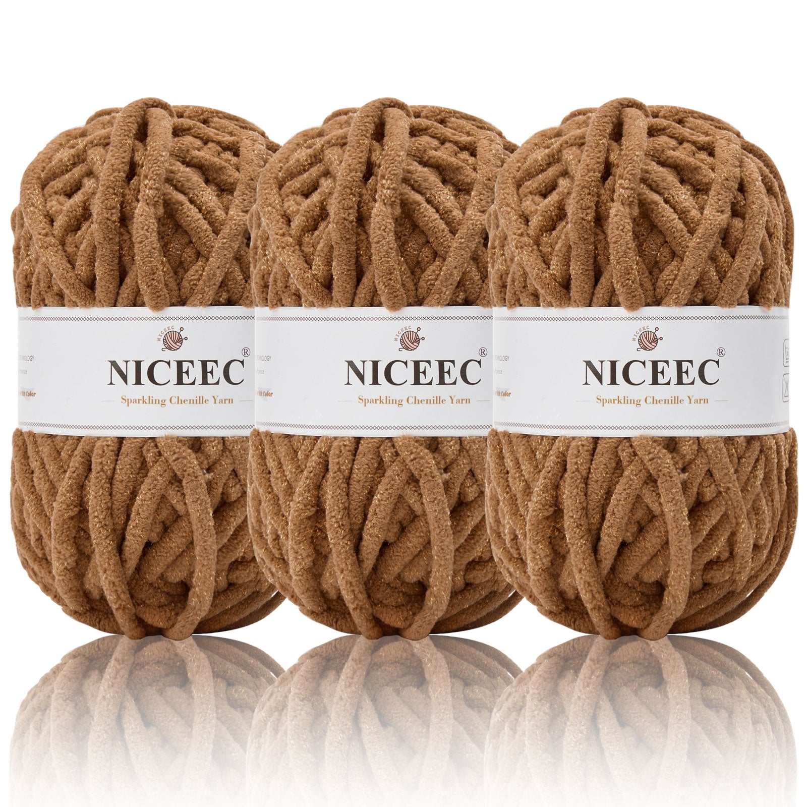 NICEEC - 3 madejas de hilo de chenilla brillante, suave, para tejer a crochet, mantas, manualidades y manualidades - Largo total: 3 x 50 m (3 x 55 yardas, 100 g x 3) 