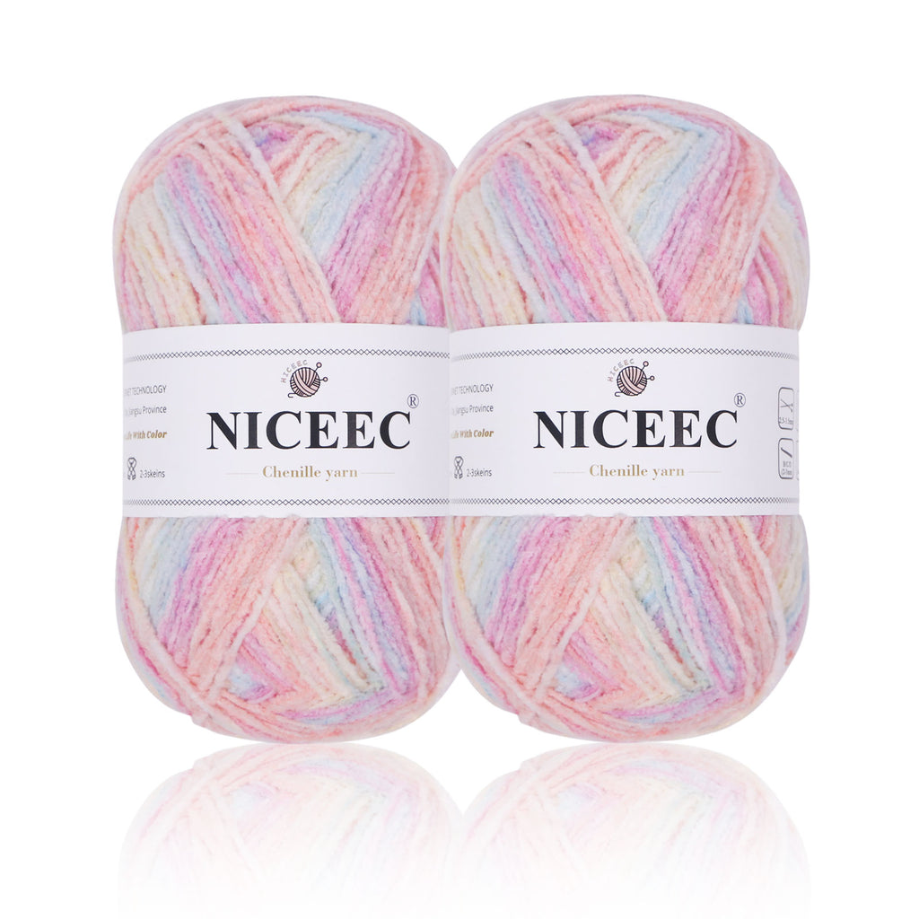 NICEEC 2 Skeins Velvet Thin Chenille Yarn Blanket Yarn for Knitting Fancy Yarn for Crochet Weaving DIY Craft