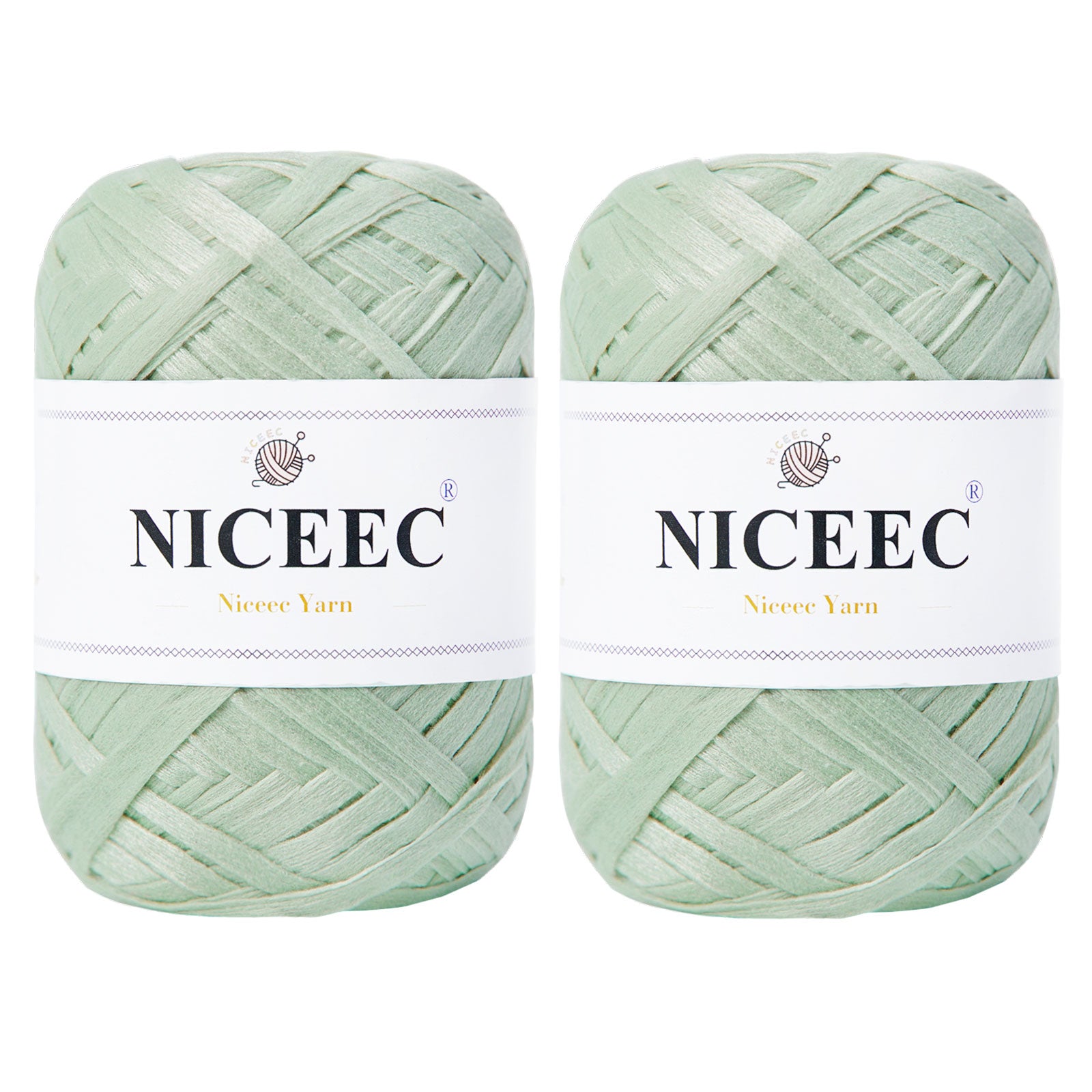 NICEEC - 2 madejas de hilo de cinta suave para crochet, papel artesanal, rafia fácil de crochet, cinta para manualidades y envoltura de regalos, longitud total: 1.76 oz × 2/109 yds × 2 - Morado rosado 