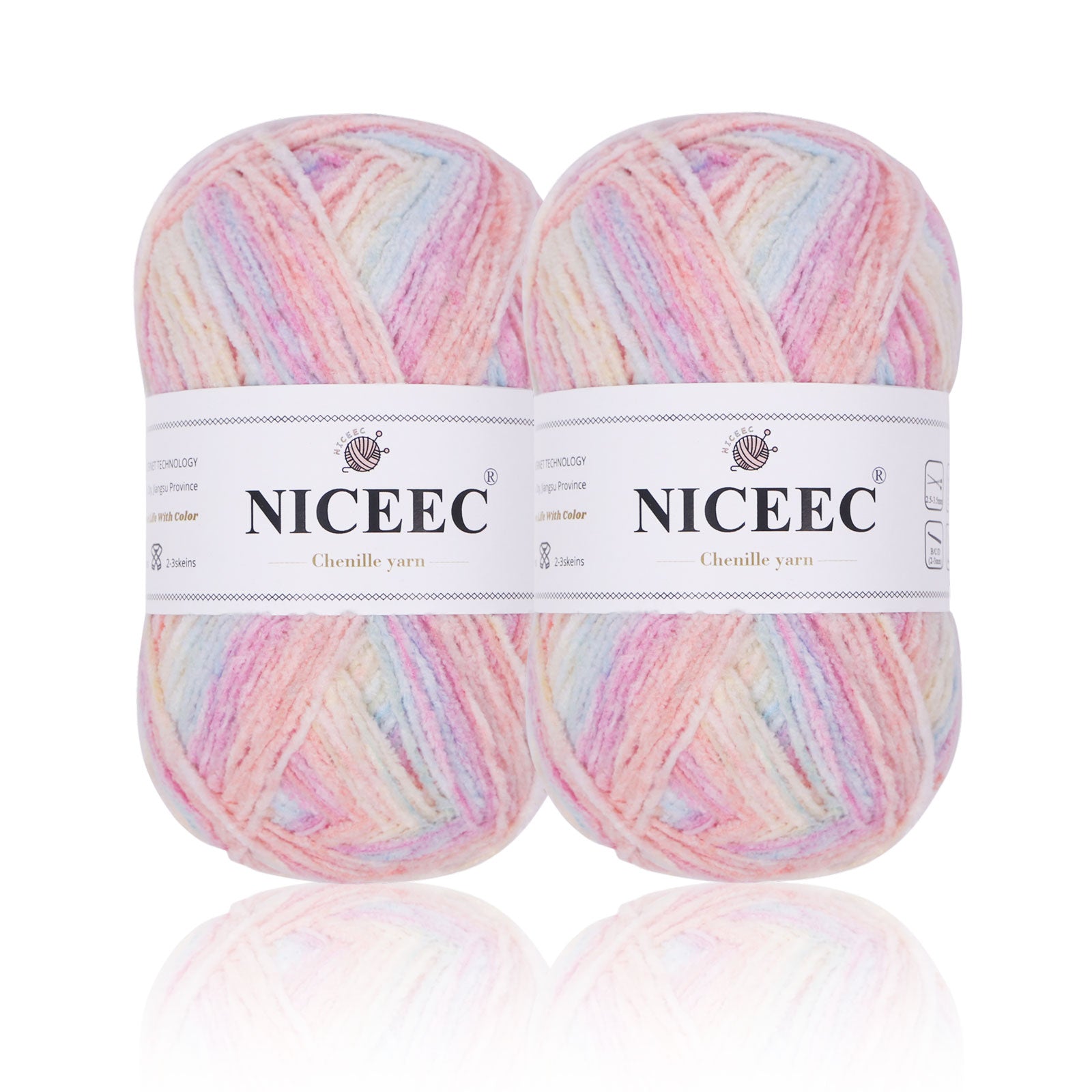 NICEEC 2 Skeins Velvet Thin Chenille Yarn Blanket Yarn for Knitting Fancy Yarn for Crochet Weaving DIY Craft