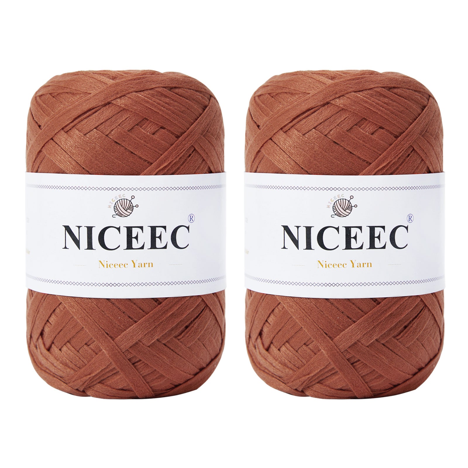 NICEEC - 2 madejas de hilo de cinta suave para crochet, papel artesanal, rafia fácil de crochet, cinta para manualidades y envoltura de regalos, longitud total: 1.76 oz × 2/109 yds × 2 - Morado rosado 