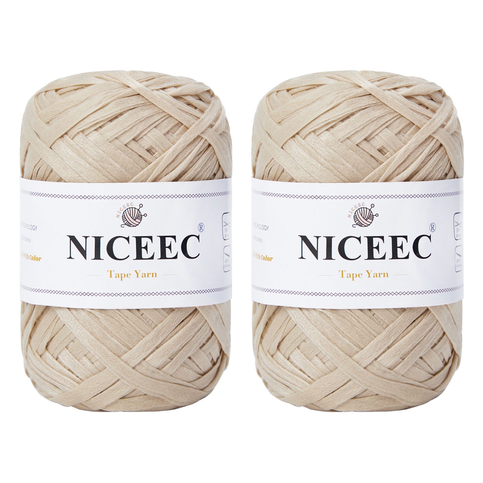 NICEEC - 2 madejas de hilo de cinta suave para crochet, papel artesanal, rafia fácil de crochet, cinta para manualidades y envoltura de regalos, longitud total: 1.76 oz × 2/109 yds × 2 - Morado rosado 