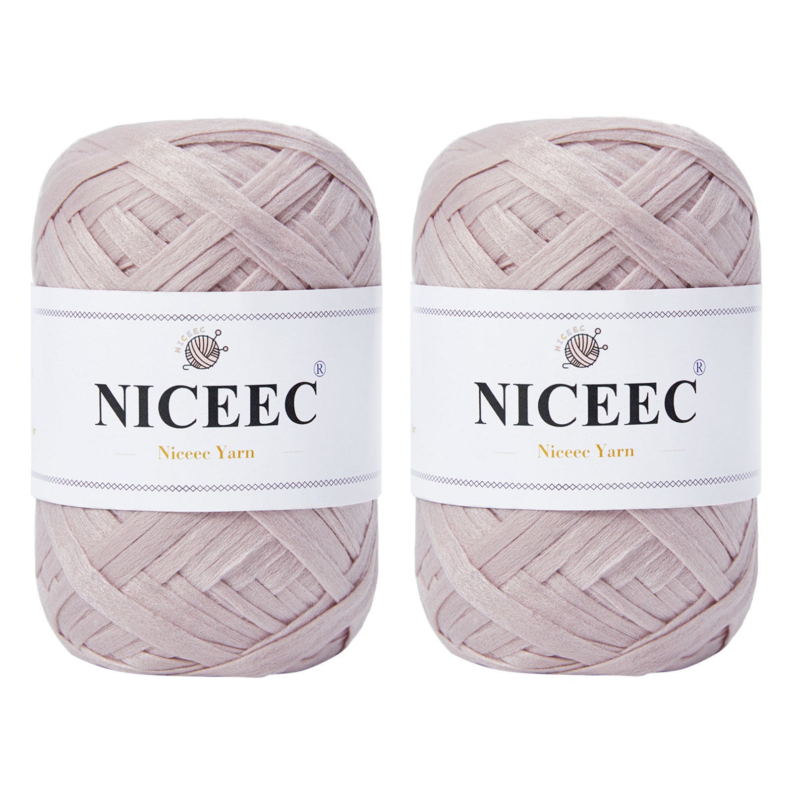 NICEEC - 2 madejas de hilo de cinta suave para crochet, papel artesanal, rafia fácil de crochet, cinta para manualidades y envoltura de regalos, longitud total: 1.76 oz × 2/109 yds × 2 - Morado rosado 