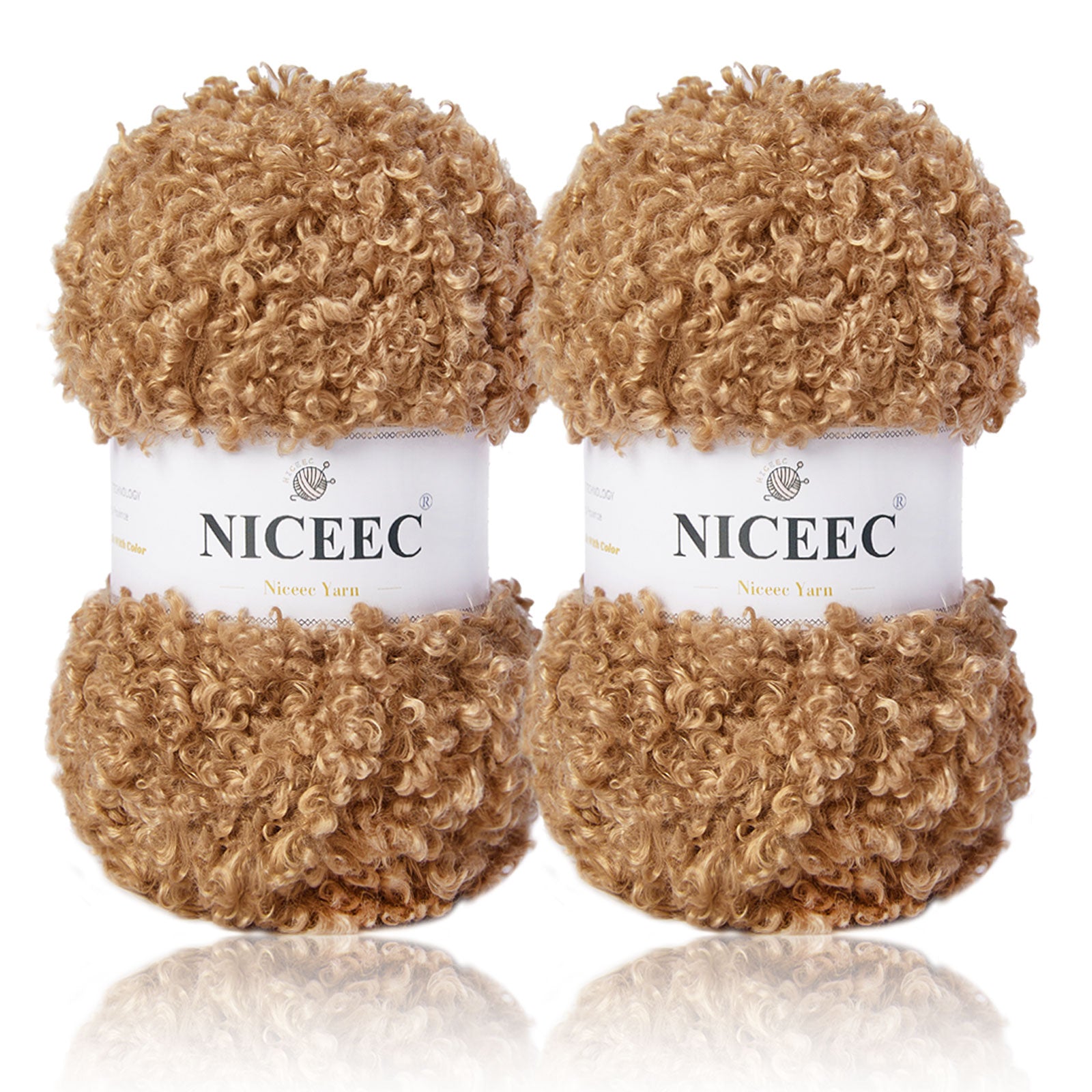 NICEEC - 2 madejas de hilo de peluche, súper suave, grueso y esponjoso, de piel sintética, con pestañas para tejer a crochet - Longitud total: 2 x 50 m (2 x 55 yardas, 3,53 oz x 2) 