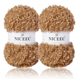 NICEEC 2 Skeins Teddy Fur Yarn Super Soft Yarn Chunky Fluffy Faux Fur Yarn Fuzzy Yarn Eyelash Yarn for Crochet Knit -Total Length 2×50m(2×55yds,3.53oz×2)