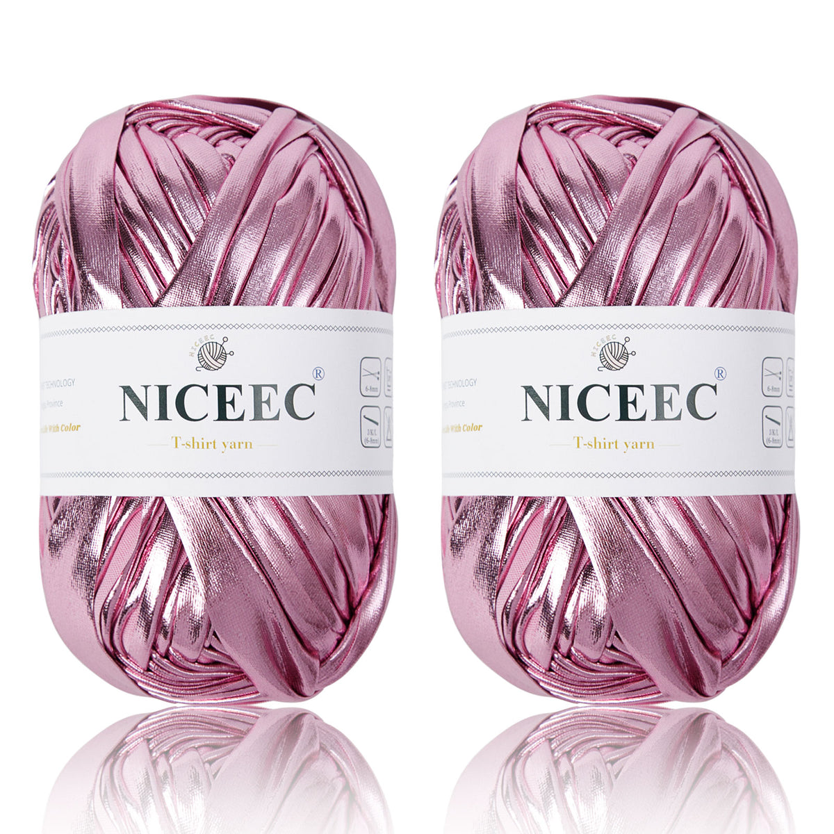 NICEEC 2 Skeins Metal T-Shirt Yarn Single-Side Bright, Glossy, Crochet & Knitting, Fabric Cloth Yarn Handmade DIY Craft Bag Basket Cushion-Totle Length 64yds(7.1oz)