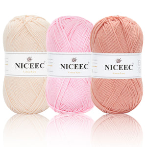NICEEC 3 Skeins Soft Cotton Yarn 5ply Baby Cotton Yarn for Knitting Crochet Baby Weight Yarn Cotton Blend Yarn Total Length 3×220m(3×240 yds,100g×3)