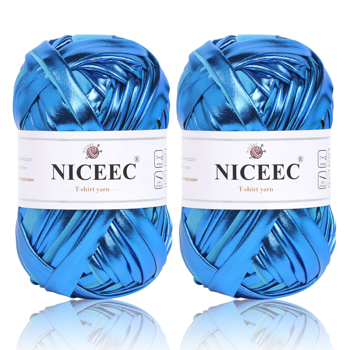 NICEEC 2 Skeins Metal T-Shirt Yarn Single-Side Bright, Glossy, Crochet & Knitting, Fabric Cloth Yarn Handmade DIY Craft Bag Basket Cushion-Totle Length 64yds(7.1oz)