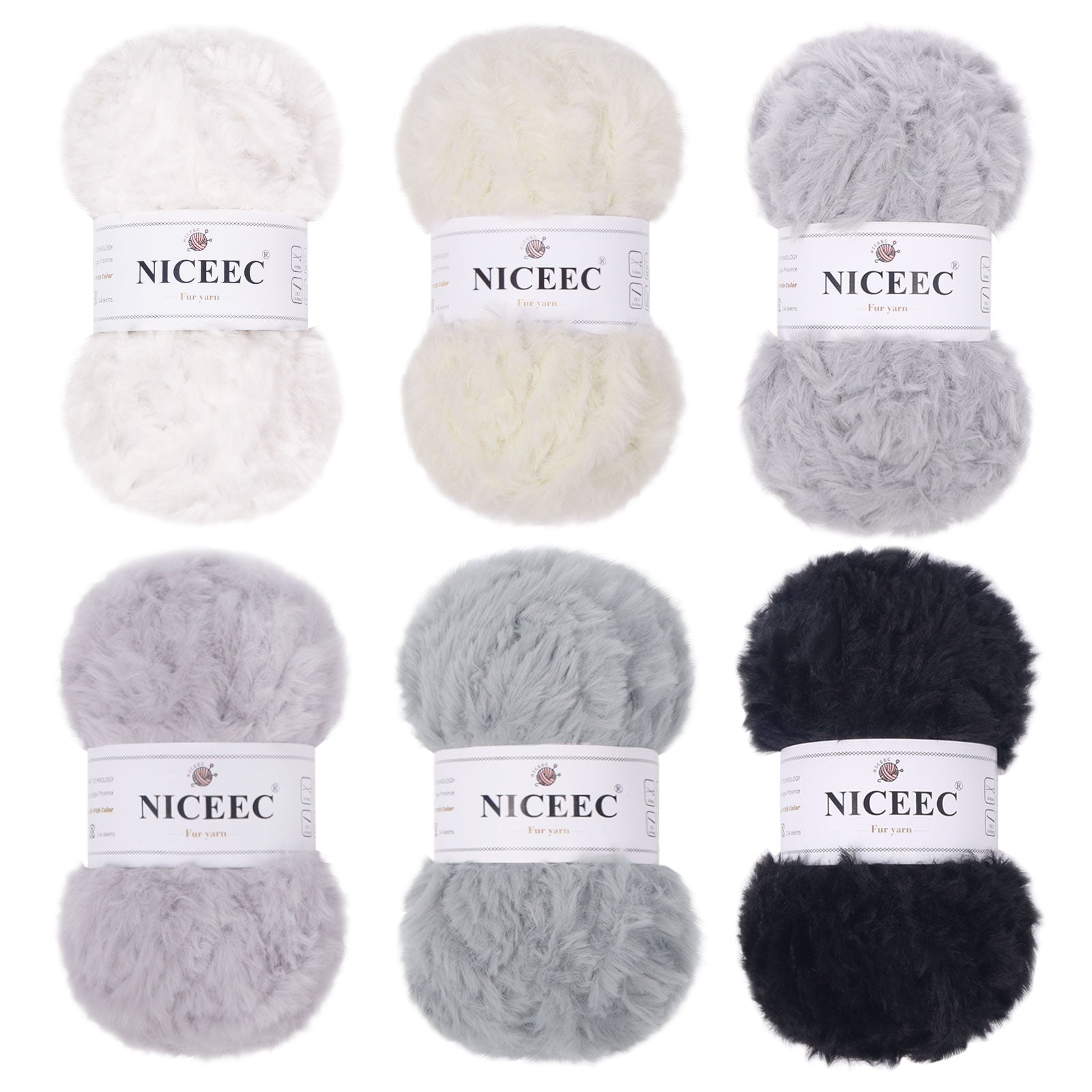 NICEEC - 2 madejas de hilo de pelo sintético supersuave, grueso y esponjoso, para tejer a crochet - Longitud total: 2 x 32 m (2 x 35 yardas, 50 g x 2) 