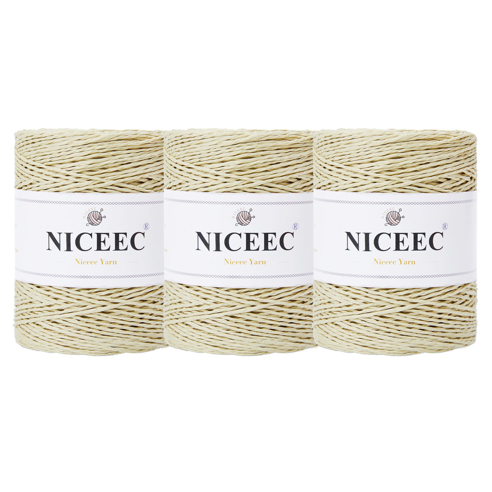 NICEEC - Hilo de papel de 3 madejas, fácil de tejer, para crochet, para sombreros de verano, kraft, para decoración del hogar (5.3 oz × 3/262 yds × 3) - Café 