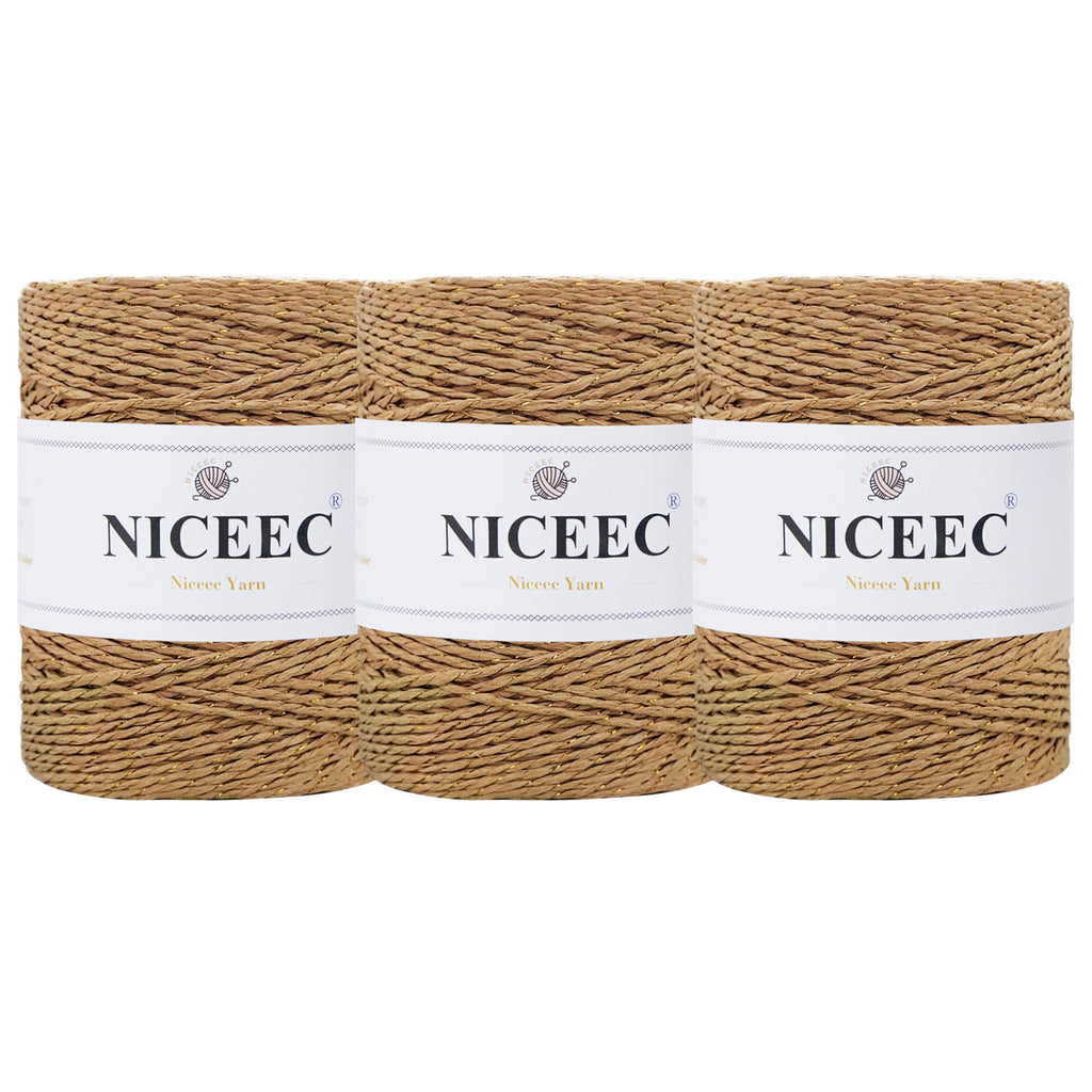 NICEEC - Hilo de papel de 3 madejas, fácil de tejer, para crochet, para sombreros de verano, kraft, para decoración del hogar (5.3 oz × 3/262 yds × 3) - Café 