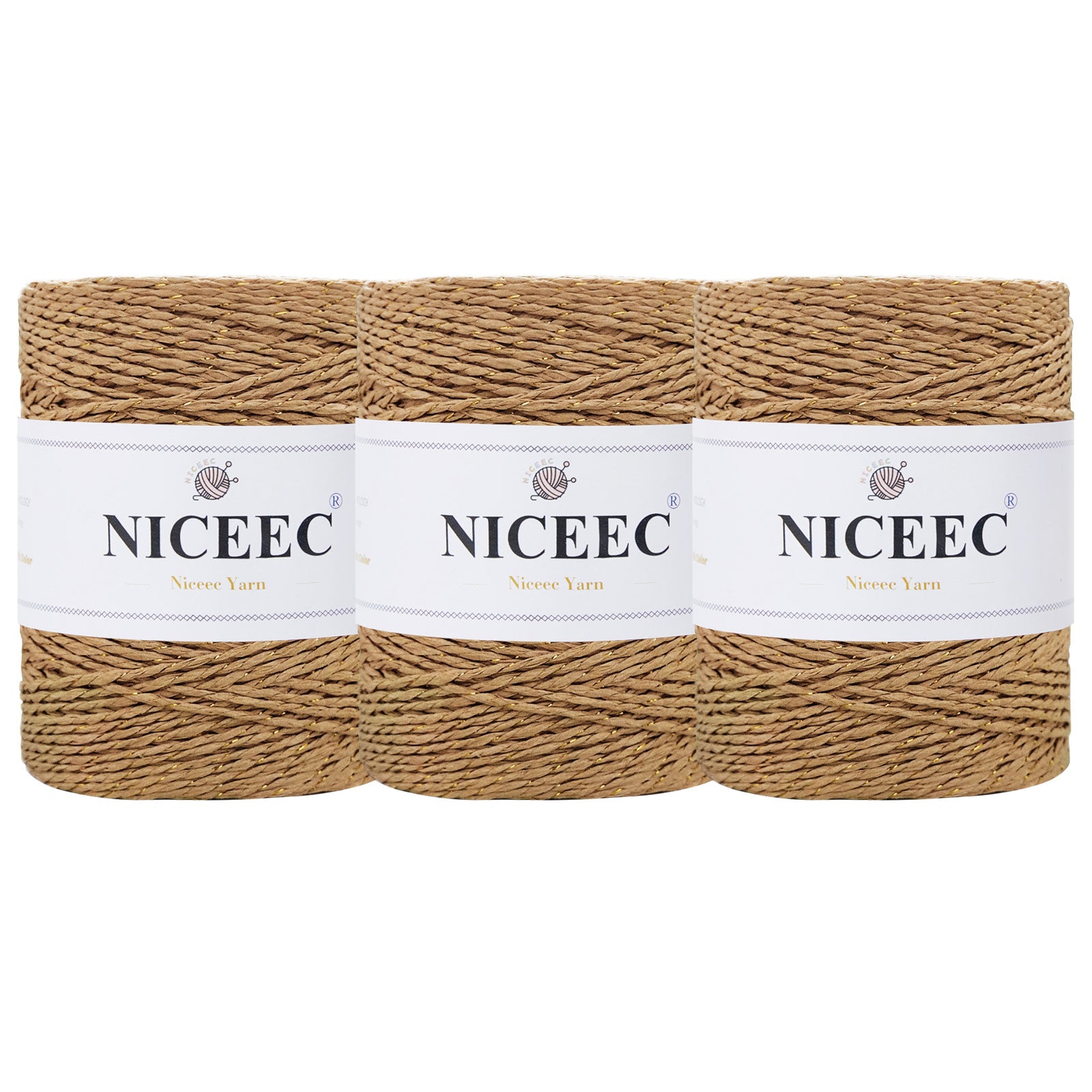 NICEEC - Hilo de papel de 3 madejas, fácil de tejer, para crochet, para sombreros de verano, kraft, para decoración del hogar (5.3 oz × 3/262 yds × 3) - Café 