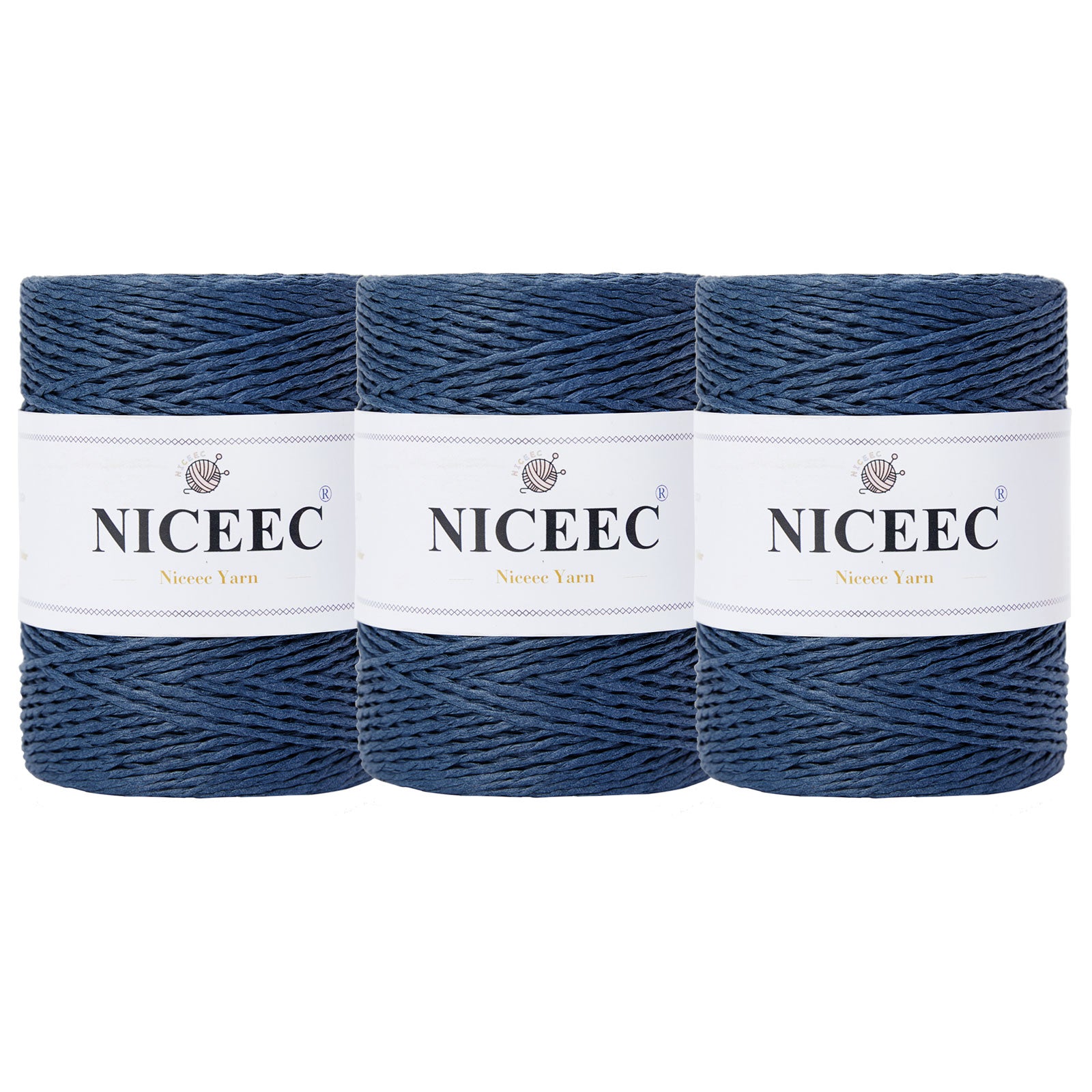 NICEEC - Hilo de papel de 3 madejas, fácil de tejer, para crochet, para sombreros de verano, kraft, para decoración del hogar (5.3 oz × 3/262 yds × 3) - Café 