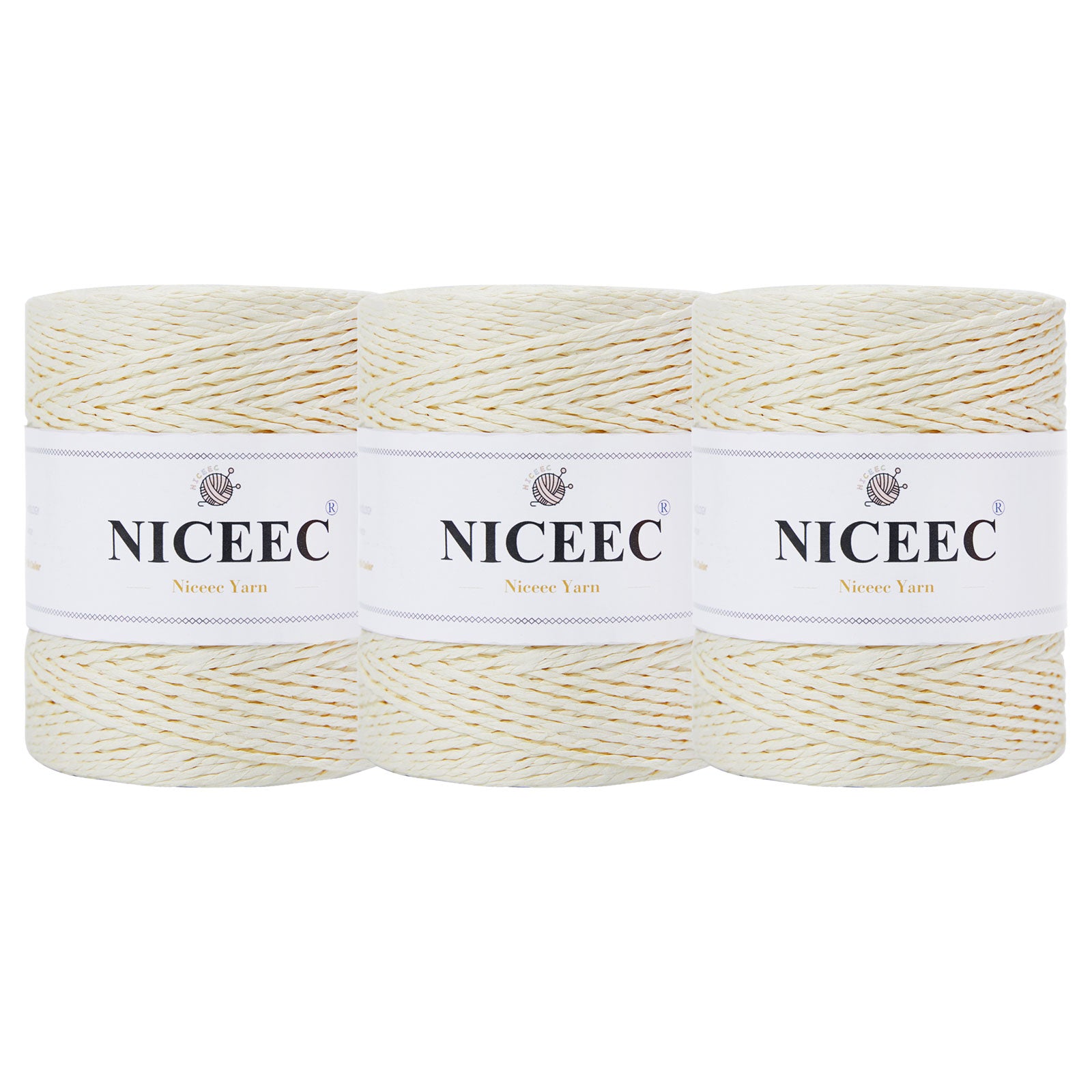 NICEEC - Hilo de papel de 3 madejas, fácil de tejer, para crochet, para sombreros de verano, kraft, para decoración del hogar (5.3 oz × 3/262 yds × 3) - Café 