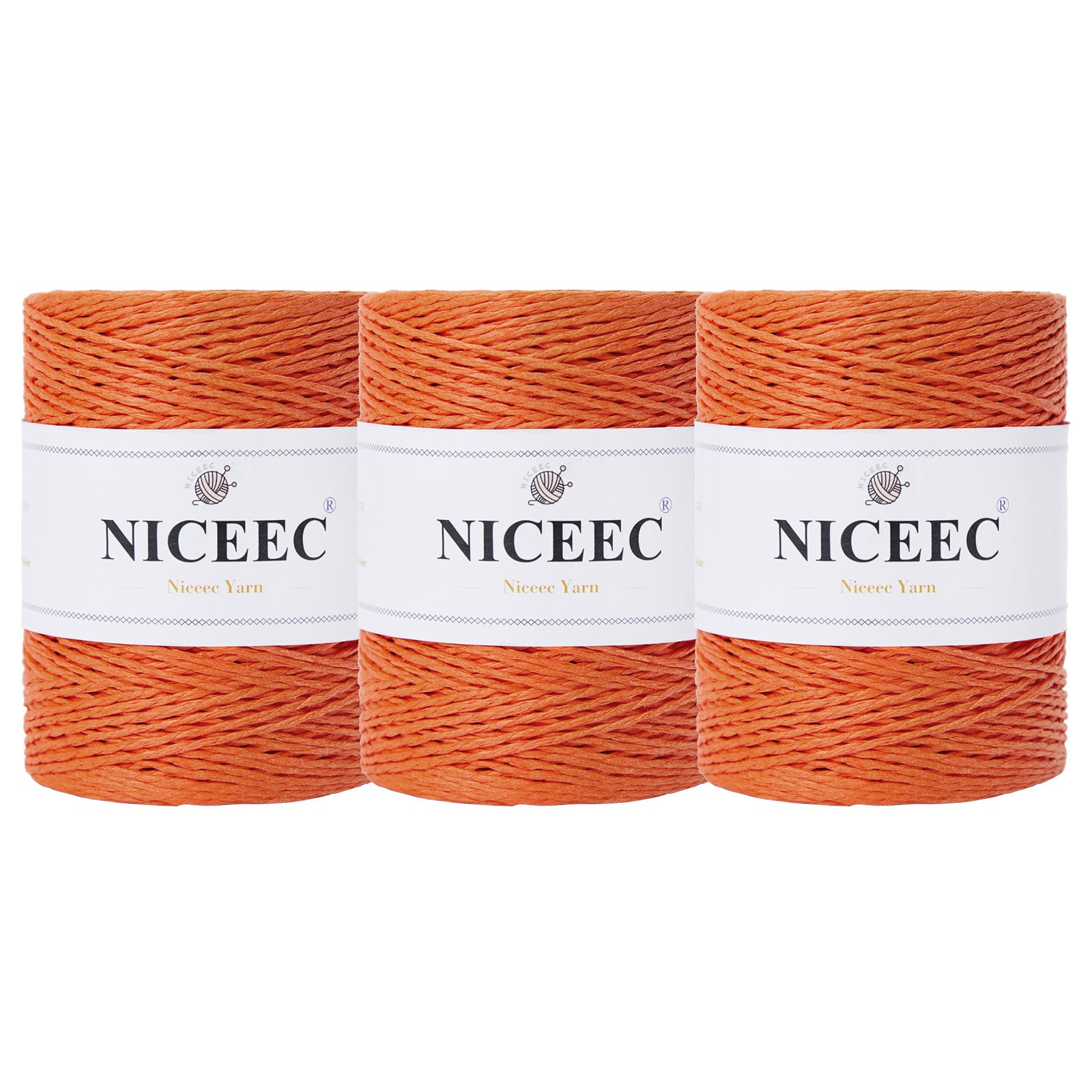 NICEEC - Hilo de papel de 3 madejas, fácil de tejer, para crochet, para sombreros de verano, kraft, para decoración del hogar (5.3 oz × 3/262 yds × 3) - Café 
