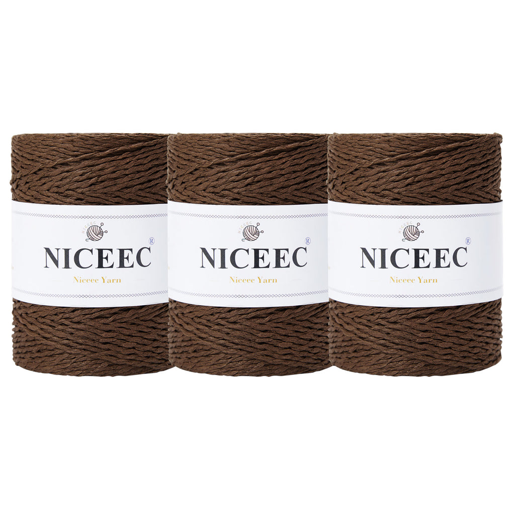 NICEEC - Hilo de papel de 3 madejas, fácil de tejer, para crochet, para sombreros de verano, kraft, para decoración del hogar (5.3 oz × 3/262 yds × 3) - Café 