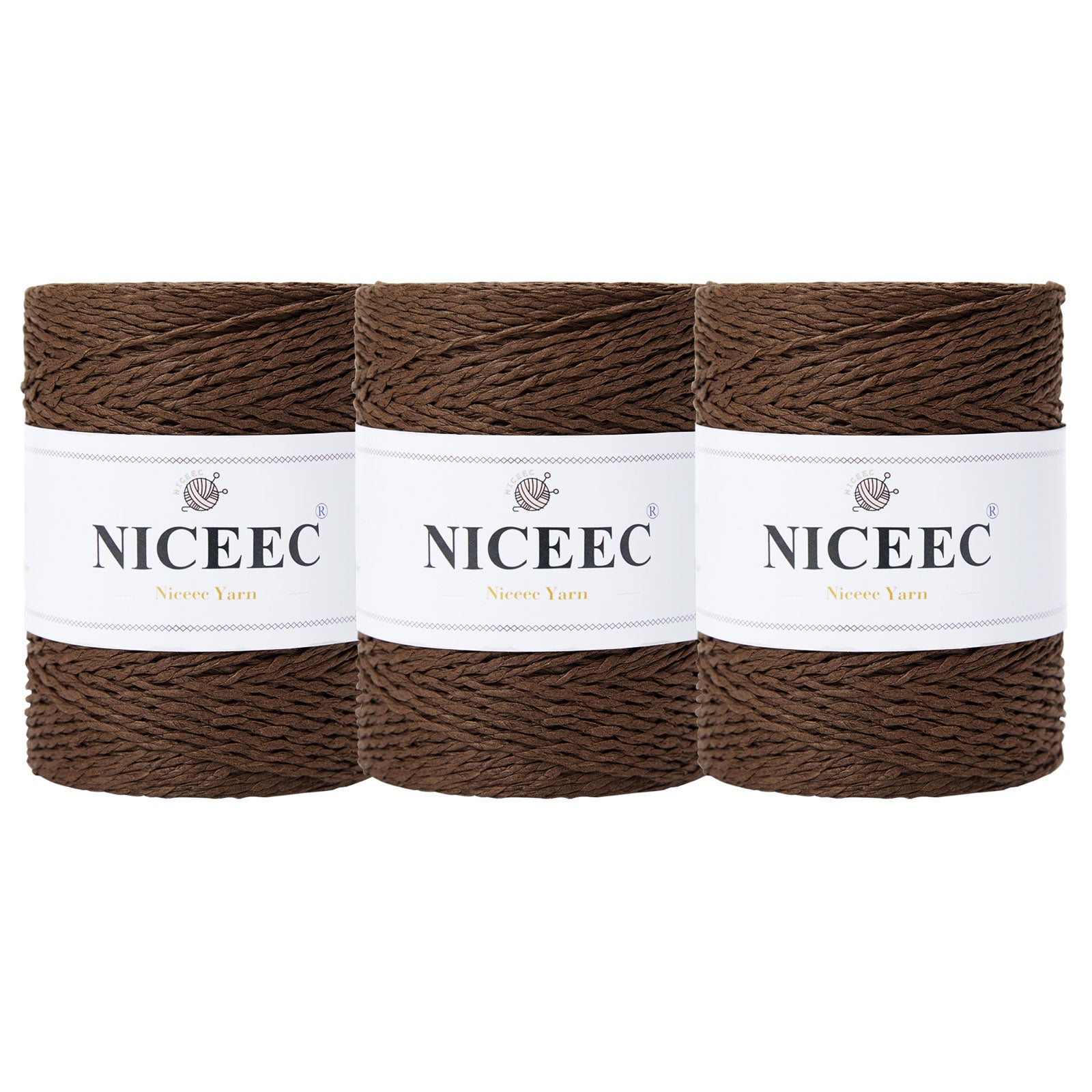 NICEEC - Hilo de papel de 3 madejas, fácil de tejer, para crochet, para sombreros de verano, kraft, para decoración del hogar (5.3 oz × 3/262 yds × 3) - Café 