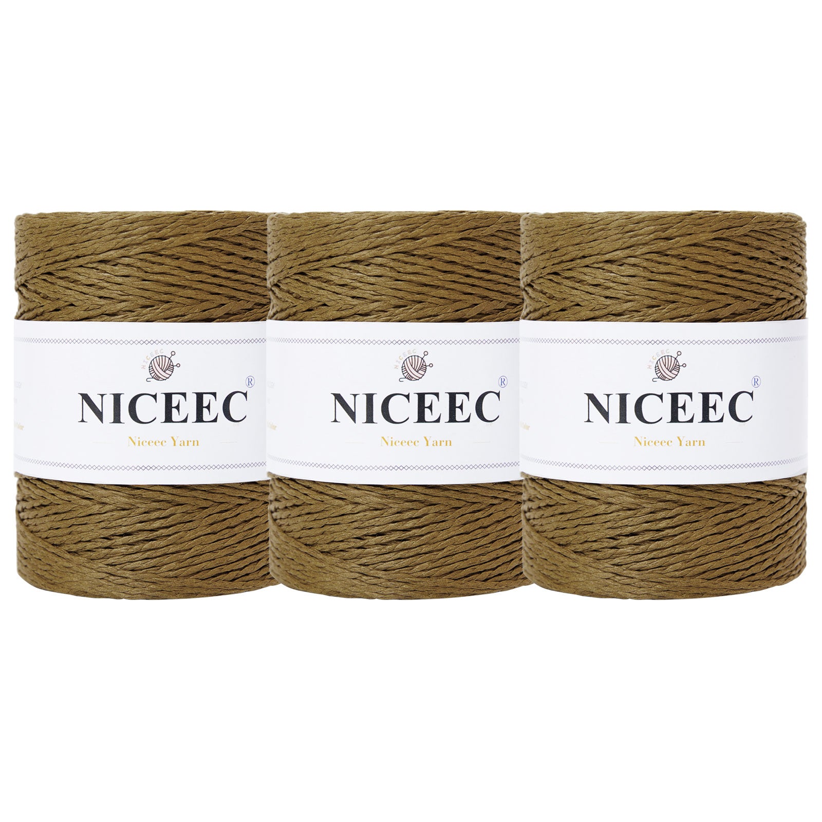 NICEEC - Hilo de papel de 3 madejas, fácil de tejer, para crochet, para sombreros de verano, kraft, para decoración del hogar (5.3 oz × 3/262 yds × 3) - Café 