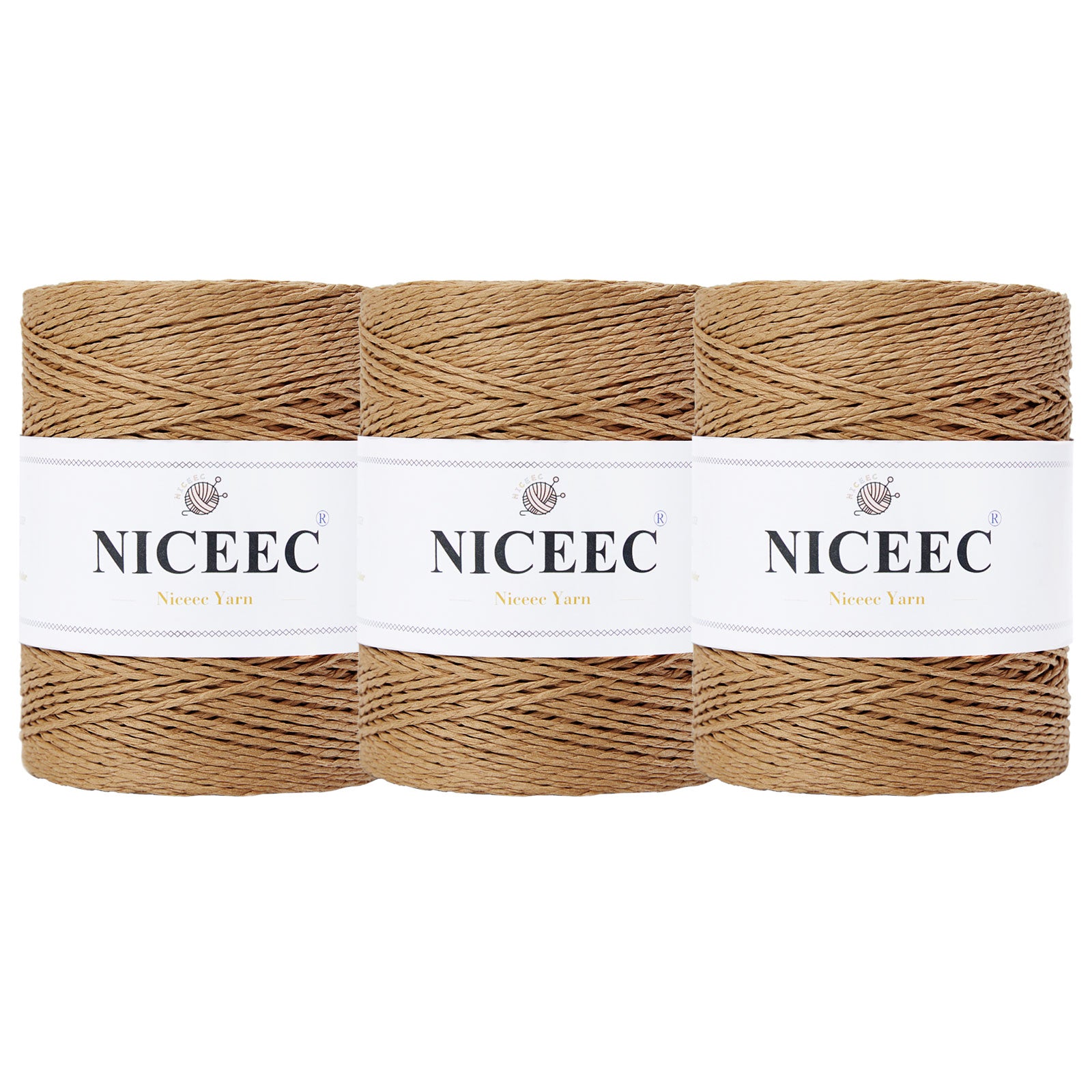 NICEEC - Hilo de papel de 3 madejas, fácil de tejer, para crochet, para sombreros de verano, kraft, para decoración del hogar (5.3 oz × 3/262 yds × 3) - Café 