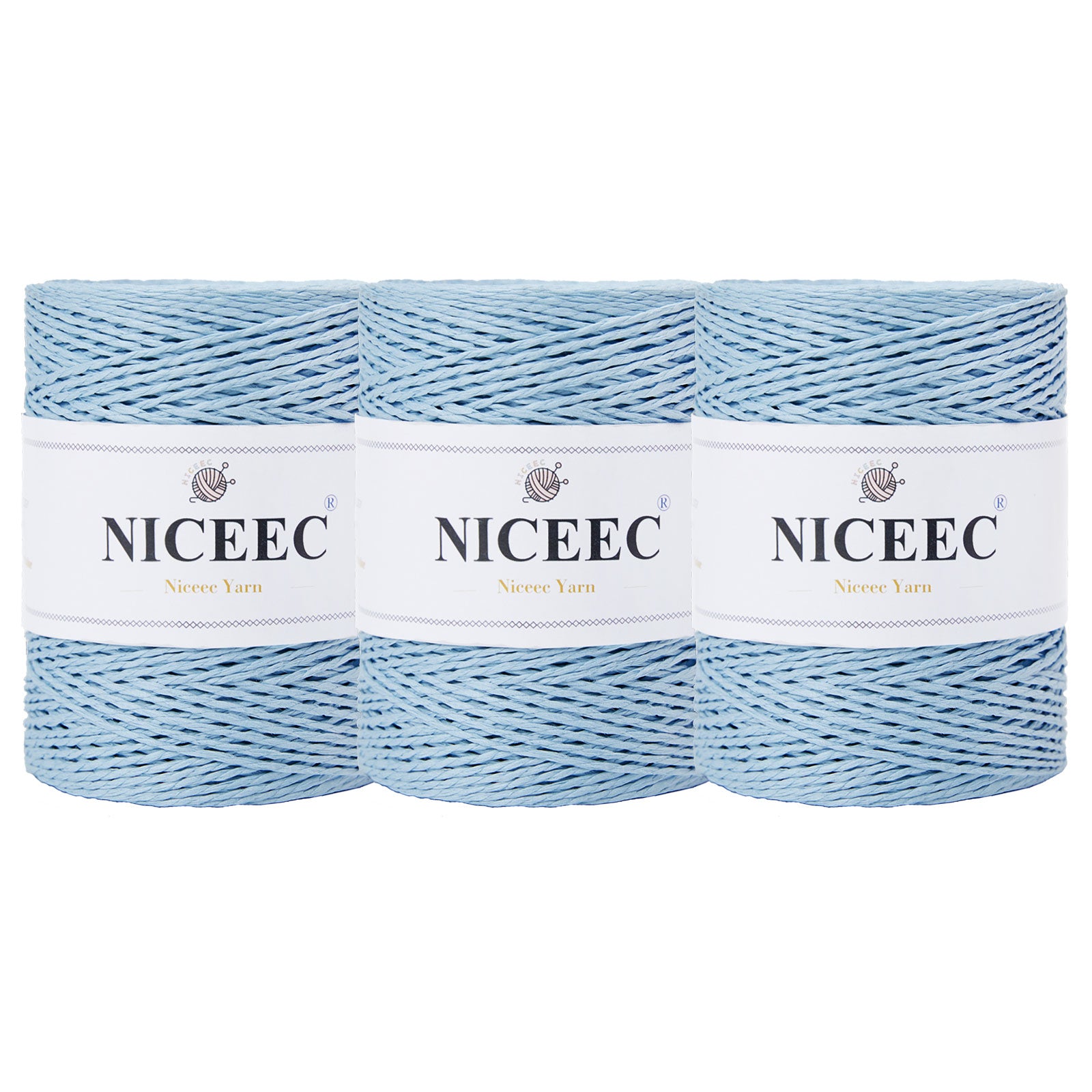 NICEEC - Hilo de papel de 3 madejas, fácil de tejer, para crochet, para sombreros de verano, kraft, para decoración del hogar (5.3 oz × 3/262 yds × 3) - Café 