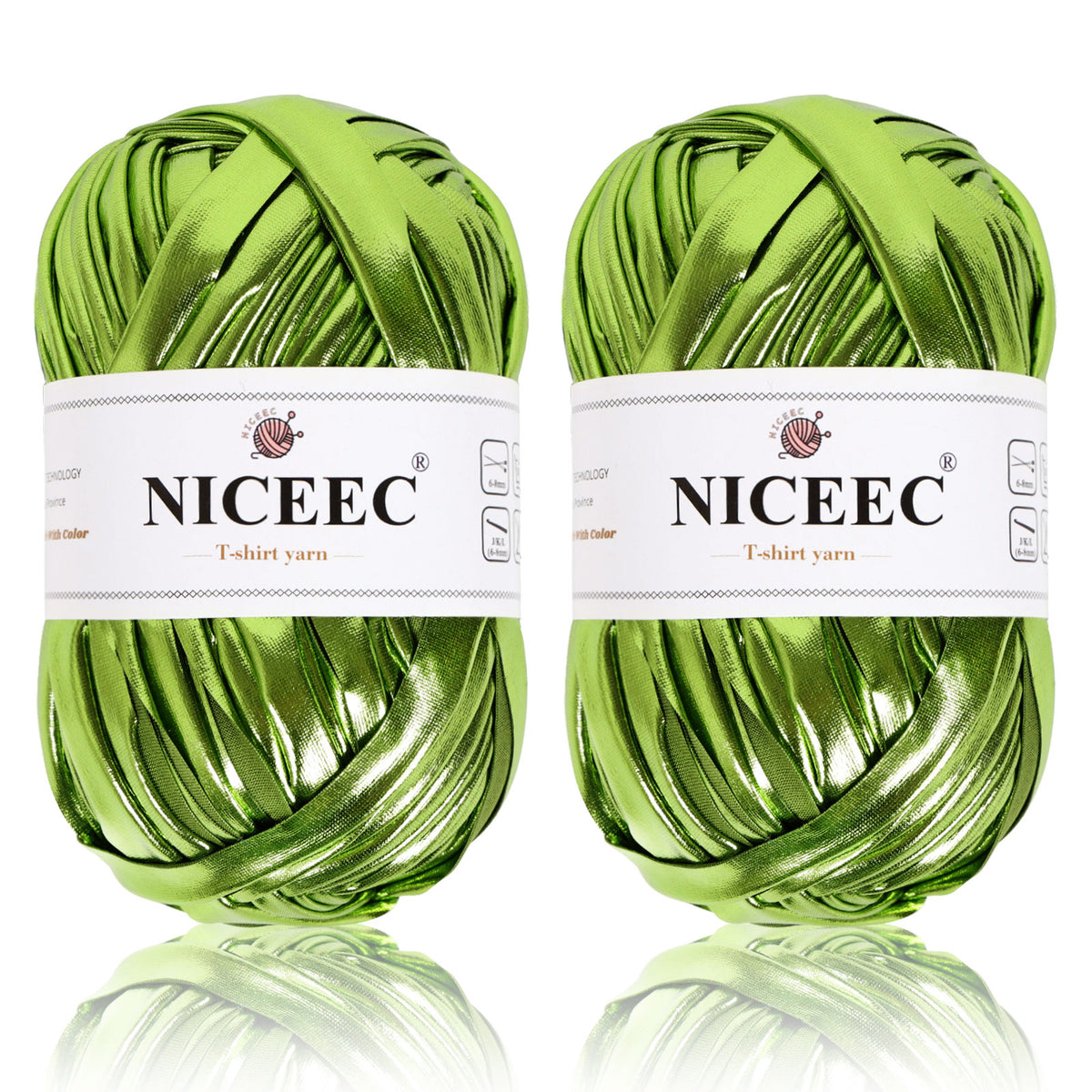 NICEEC 2 Skeins Metal T-Shirt Yarn Single-Side Bright, Glossy, Crochet & Knitting, Fabric Cloth Yarn Handmade DIY Craft Bag Basket Cushion-Totle Length 64yds(7.1oz)