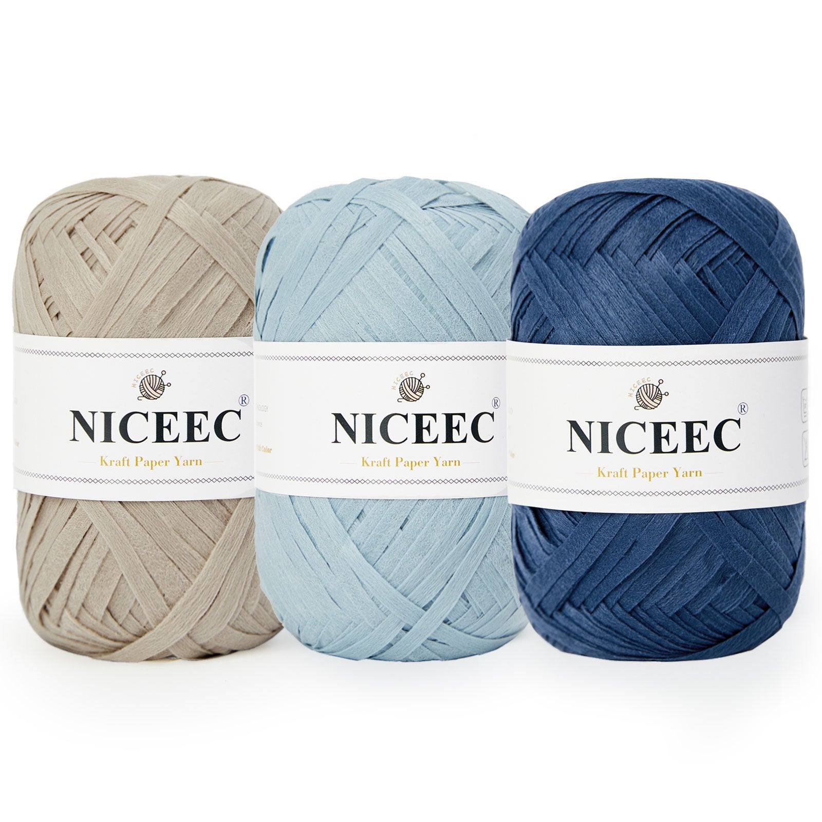 Hilo de papel kraft NICEEC, hilo de rafia, hilo de cinta suave para manualidades, hilo de poliéster para crochet y tejido DIY. Longitud total: 390 m (427 yardas, 150 g). 